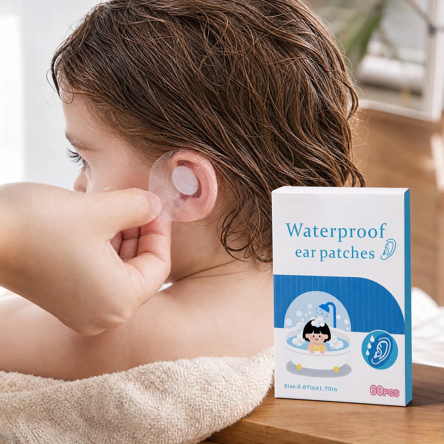 60 Pieces Children's Waterproof Ear Stickers - Disposable Baby Shower Ear Protection, Newborn Earplugs, Silicone Gel Ear Muffs, No Glue Residue, Hypoallergenic, for Swimming & Bathing
