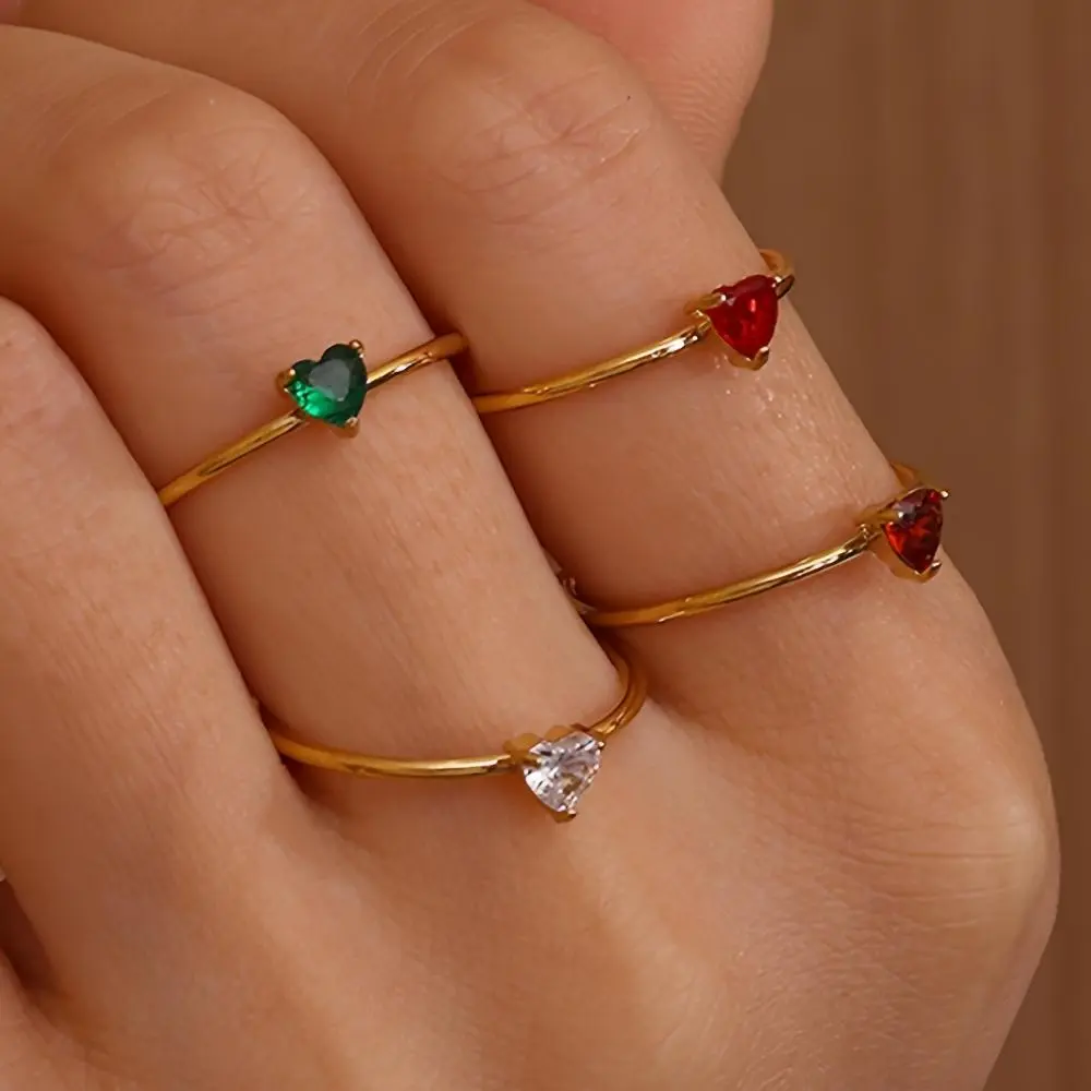 Exquisite Mini Cute Heart-Shaped Synthetic Cubic Zirconia Stone Ring, Stainless Steel Adjustable Finger Ring Charm, Women's December Birthstone Fashion Jewelry, 1pc, Birthday Gift, Valentine's Day Gift, Mother's Day Gift