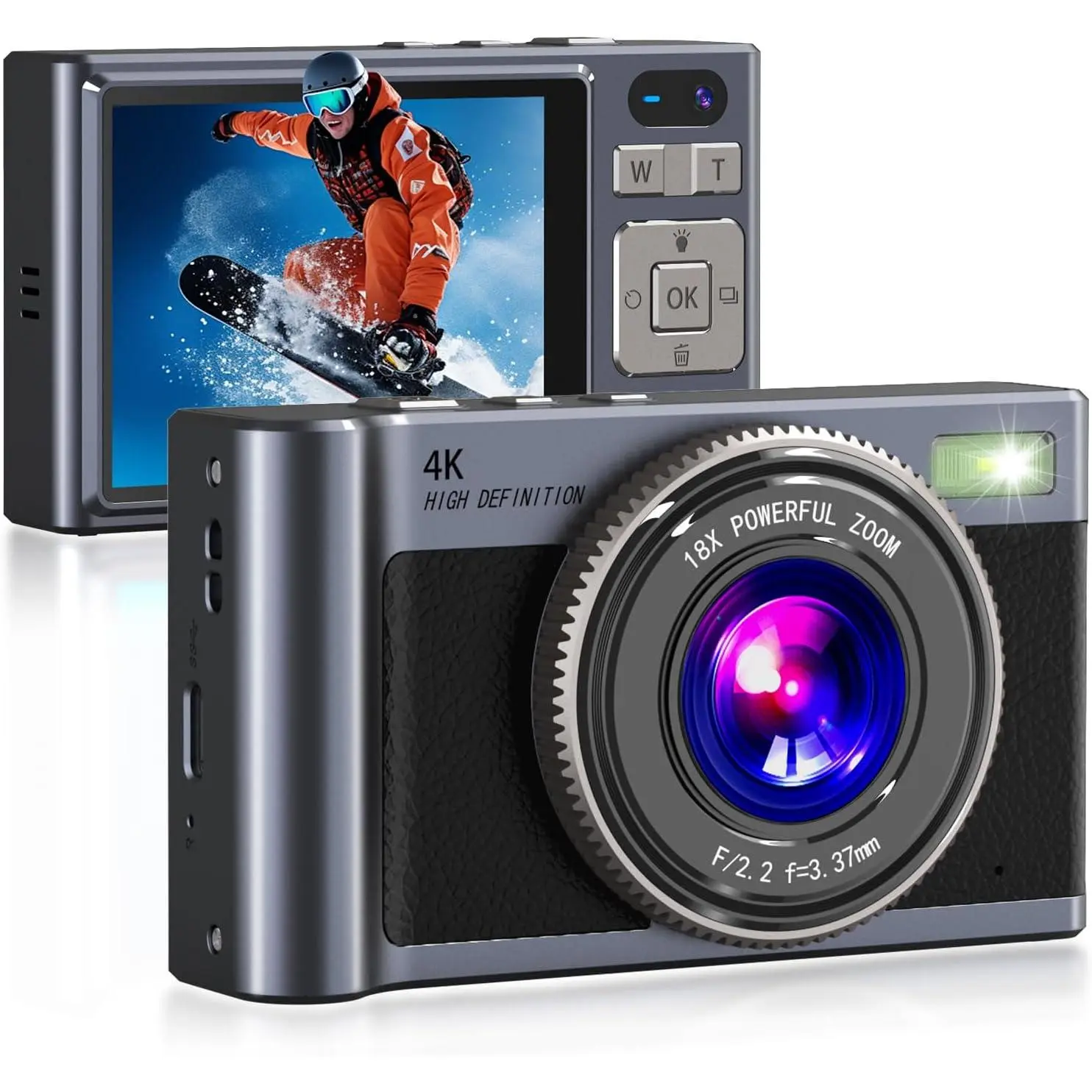 Digital Camera,4K Camara de Fotos with 64GB Card | 18X Zoom Anti-Shake Video, Camera for Camping Traveling Vlogging &Teen Parties,Portable for  Girls Boys Gifts