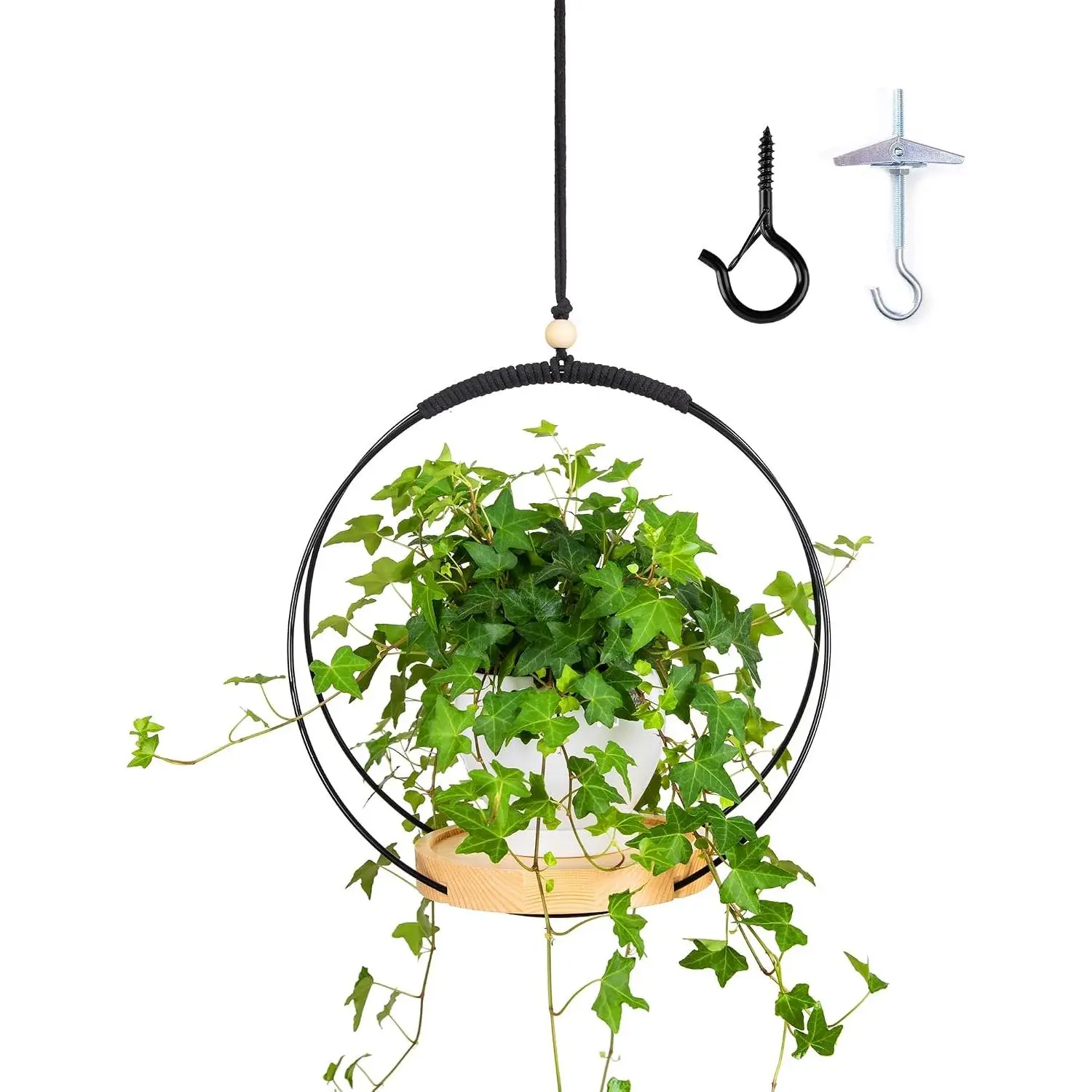 Hanger Indoor - Macrame   Holder for Ceiling, Decorative  Planter with Wooden Beads for Potted ,  planters for indoor  (Black,12.6in)