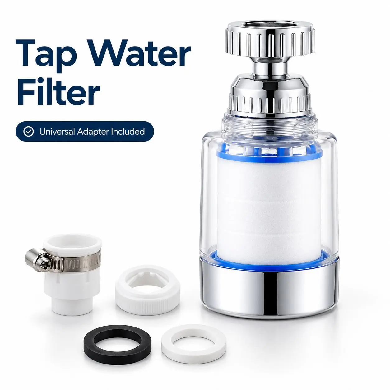 Multi-Functional Plated Tap Pre Water Filter with Universal Faucet Adapter, Extendable Water Outlet Design, Simple Install Household Water Strainer Widely Used for Kitchen Sink Tap Water Filtration