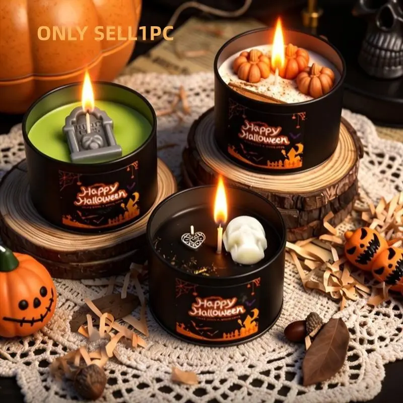 Halloween Scented Candles, 6.5cm Height 8cm Diameter, 3 Styles Ghost Tomb Pumpkin, Aromatherapy Candle, Spooky Desktop Decor, Holiday Gift
