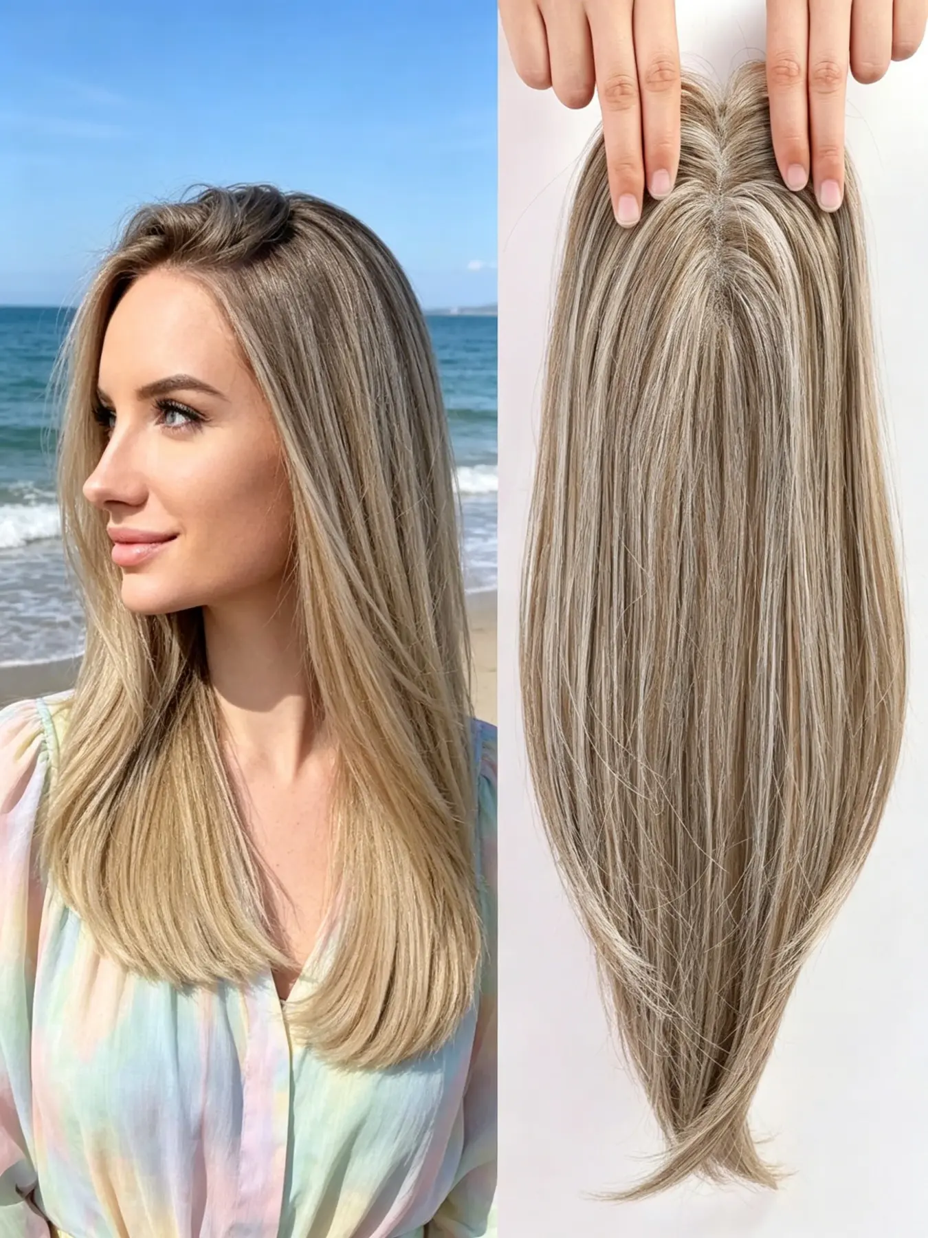 🎀Must-Have Hair Solution For Thinning Hair! Cool Dimensional Ash Straight Topper With Bangs, Invisible Extension Hairpiece, Soft Top-Grade Kanekalon, Easy Synthetic Clip-In Design Creates Invisible Natural Volume Daily