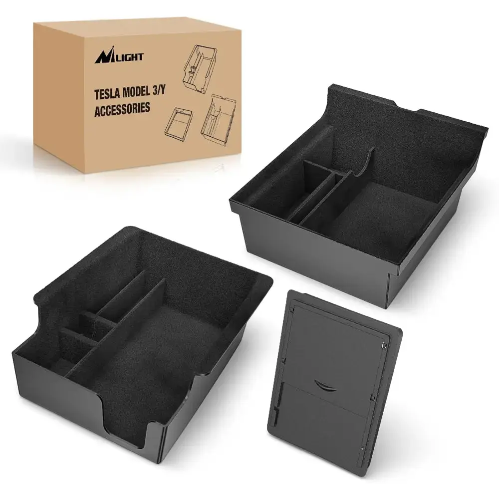Nilight Car Interior Storage Vehicle Organizer 3-Piece Set, ABS Housing Silent Flocked Liner Hidden Storage Box, Easy-Install Auto Accessory for 2021-2023 Tesla Model 3 & 2021-2024 Model Y