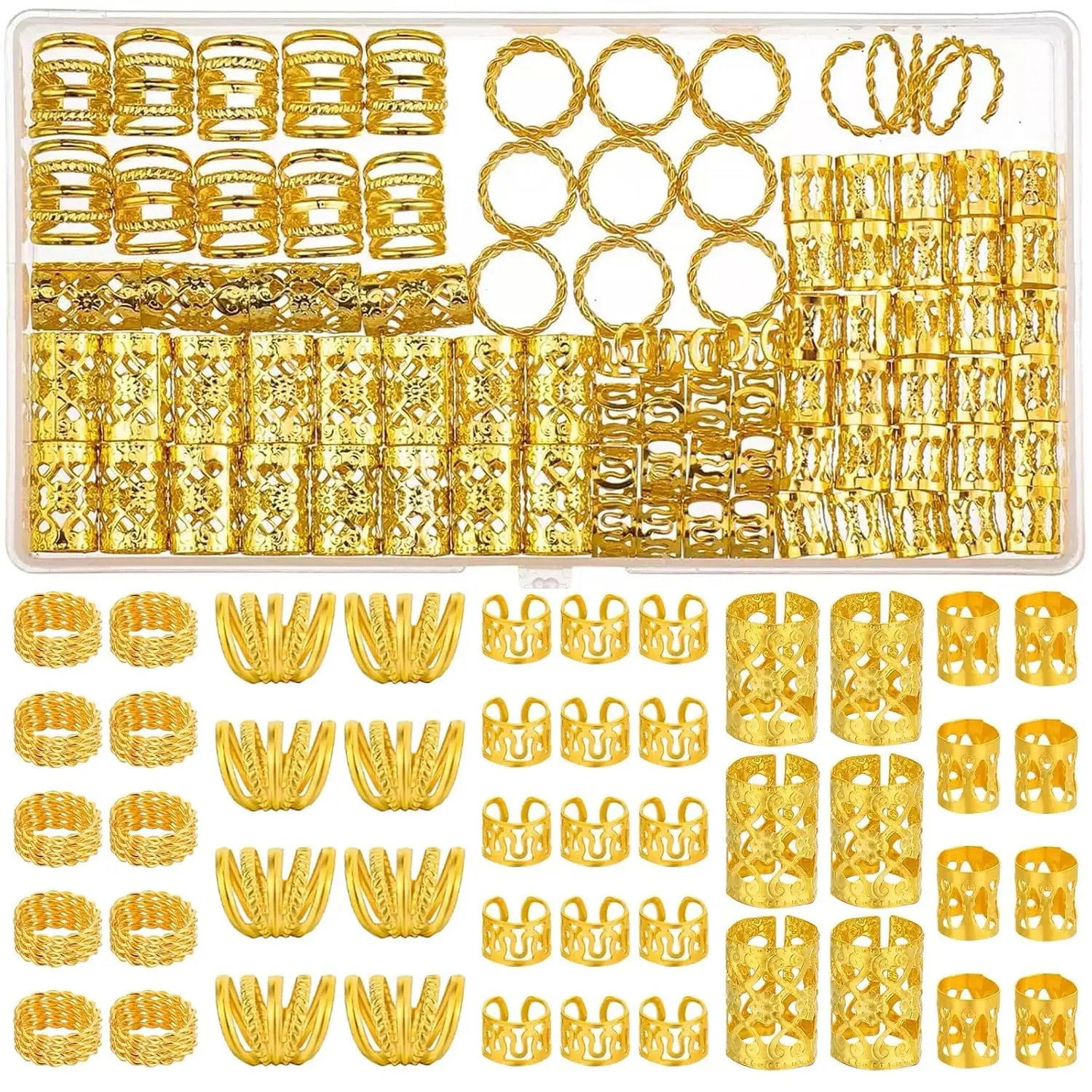 110 count  Hair  for Braids and Dreadlocks - Metal Rings, Cuffs, Clips Accessory Decorations - Golden Yellow