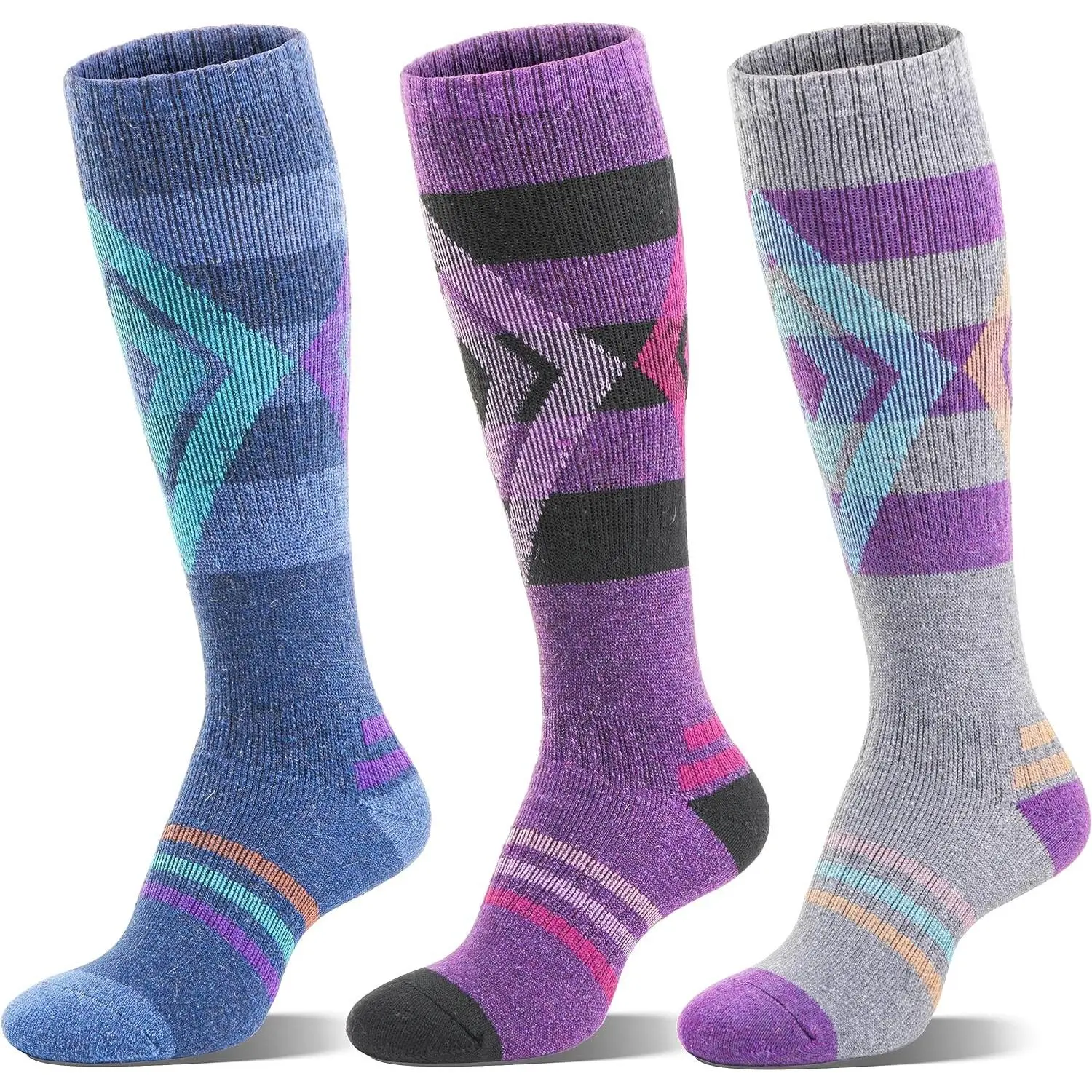 3 Pairs Merino Wool Thermal Knee High Ski Socks for Men & Women - Warm Thick Winter Snowboarding SocksGift