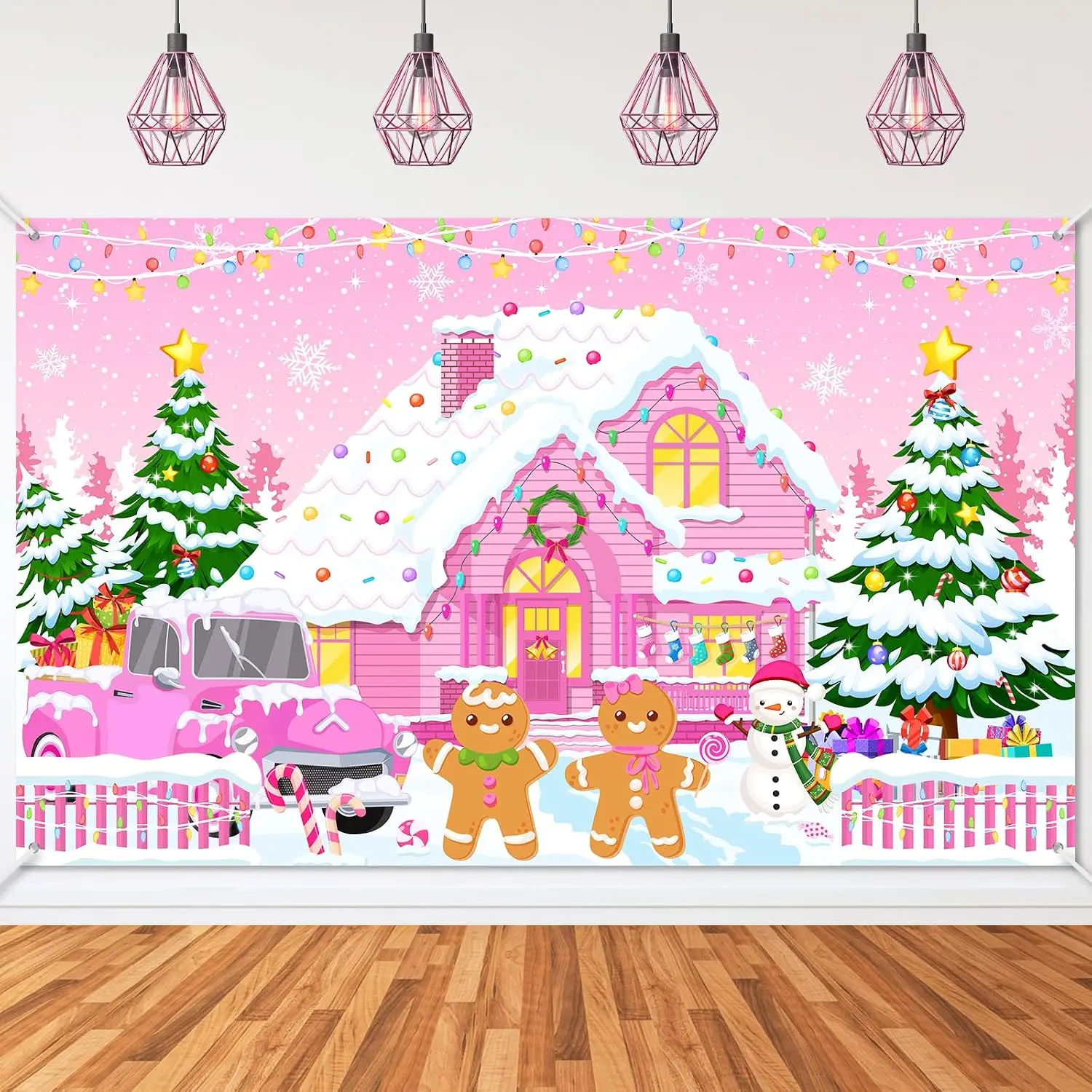 Gingerbread House Backdrop - 6x3.6 ft Lightweight Modern High-Res Print Candyland Christmas Party Decoration Supplies (Festive Home & Party Banner), Polyester