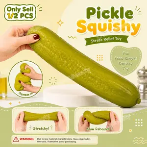 1/2PCS Realistic Pickle Stress Relief Toy, Stretchy Slow Rebound Fidget Toy, Flexible Rubber Anxiety Relief Hand Toy, Funny Food-Shaped Sensory Toy, Unique Party Favor for Adults
