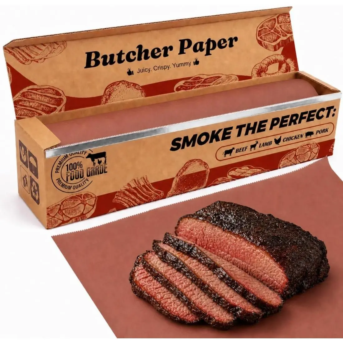 Butcher Paper Roll 18" x 2400" (200') with Upgraded Packaging for  BBQ Grilling  Meat Unbleached Uncoated Unwaxed