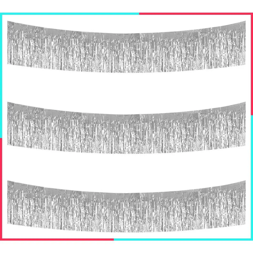 Silver Fringe Garland Banner 3Pack 30ft Wall Tinsel Foil Streamers