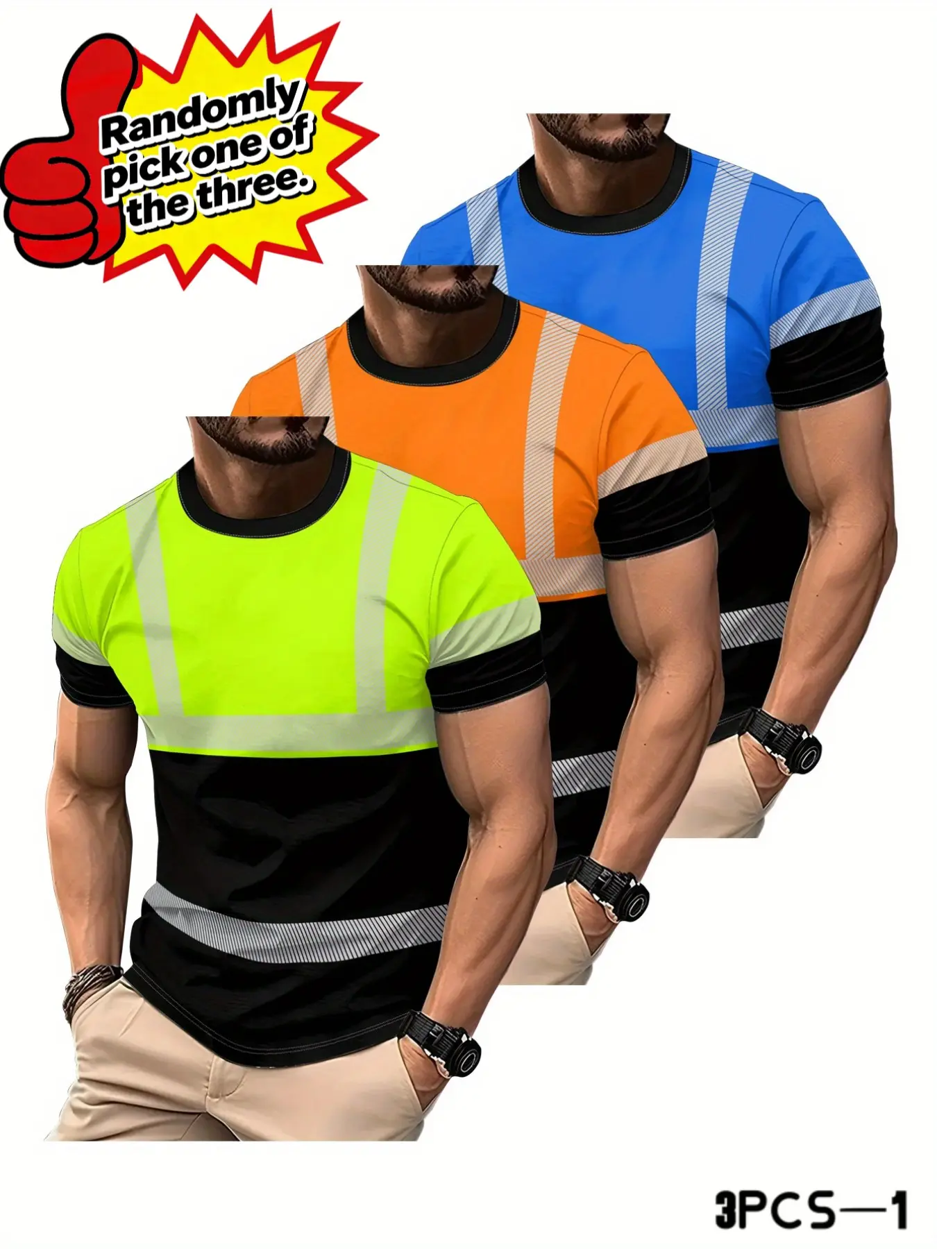Safety Short Sleeve T-Shirt, Three-Color Set, Work Protective Gear, Breathable and Durable, Casual Graphic Tee, H-Type Silhouette