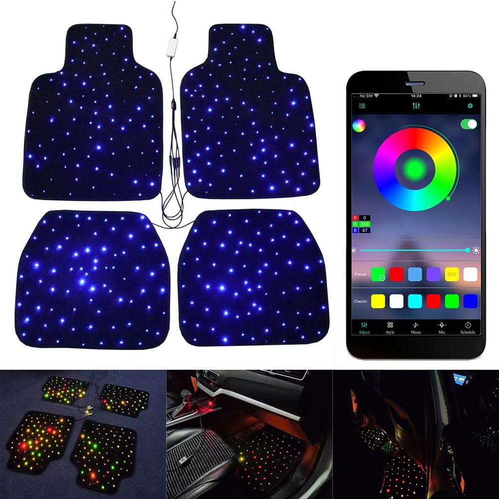 Luxury Starlight LED Car Floor Mats, 4pcs Starry Star Light Floor Mats Fiber Optic Lights APP/Remote Control Music Mode Sound Activated Interior Lights for Cars, SUVs, Trucks