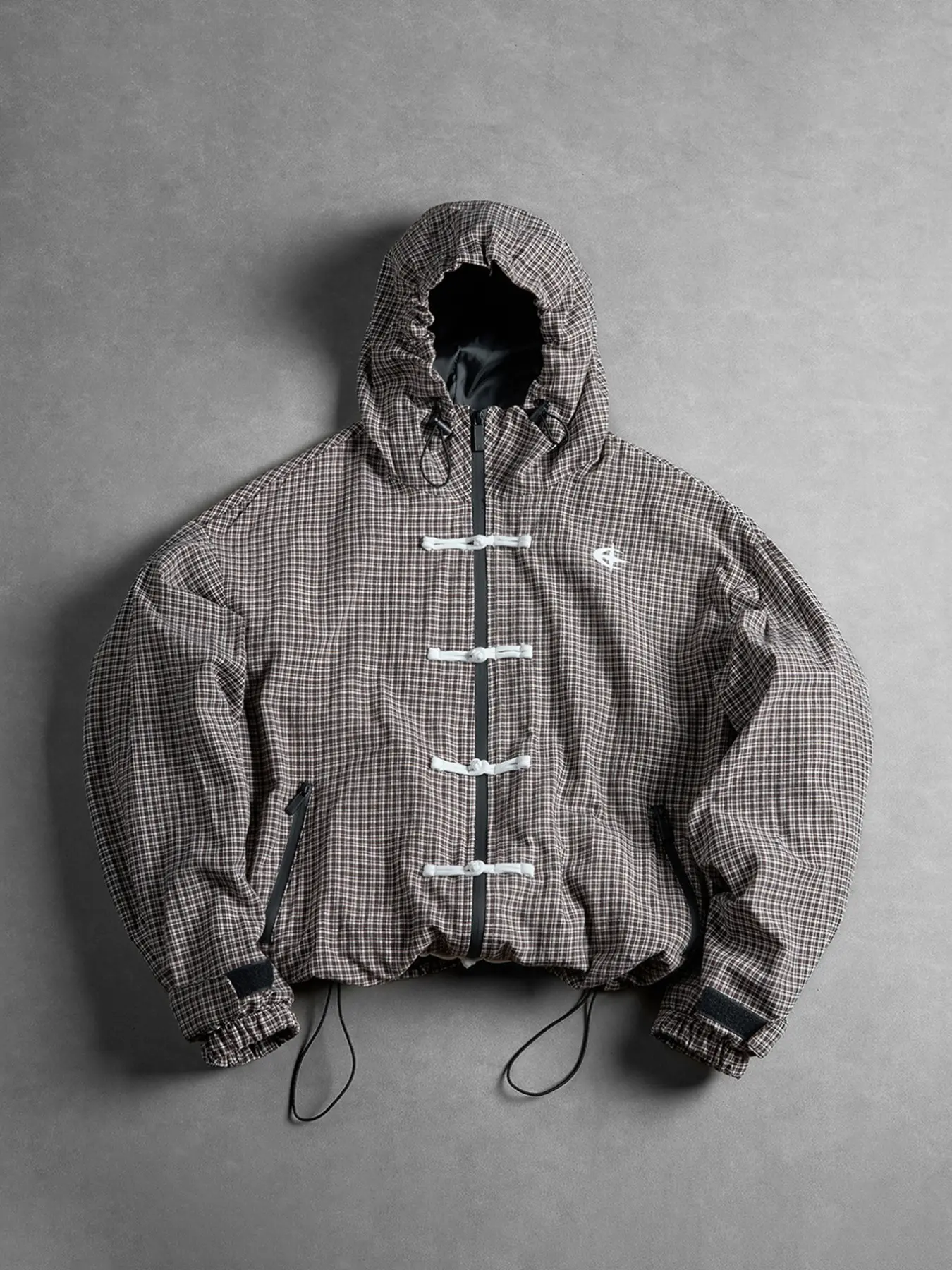 Men's Vintage Plaid Jacket, Loose-Fit Hooded Oversized Coat, Drawstring Hem Long Sleeve, Spring & Fall Casual Outerwear