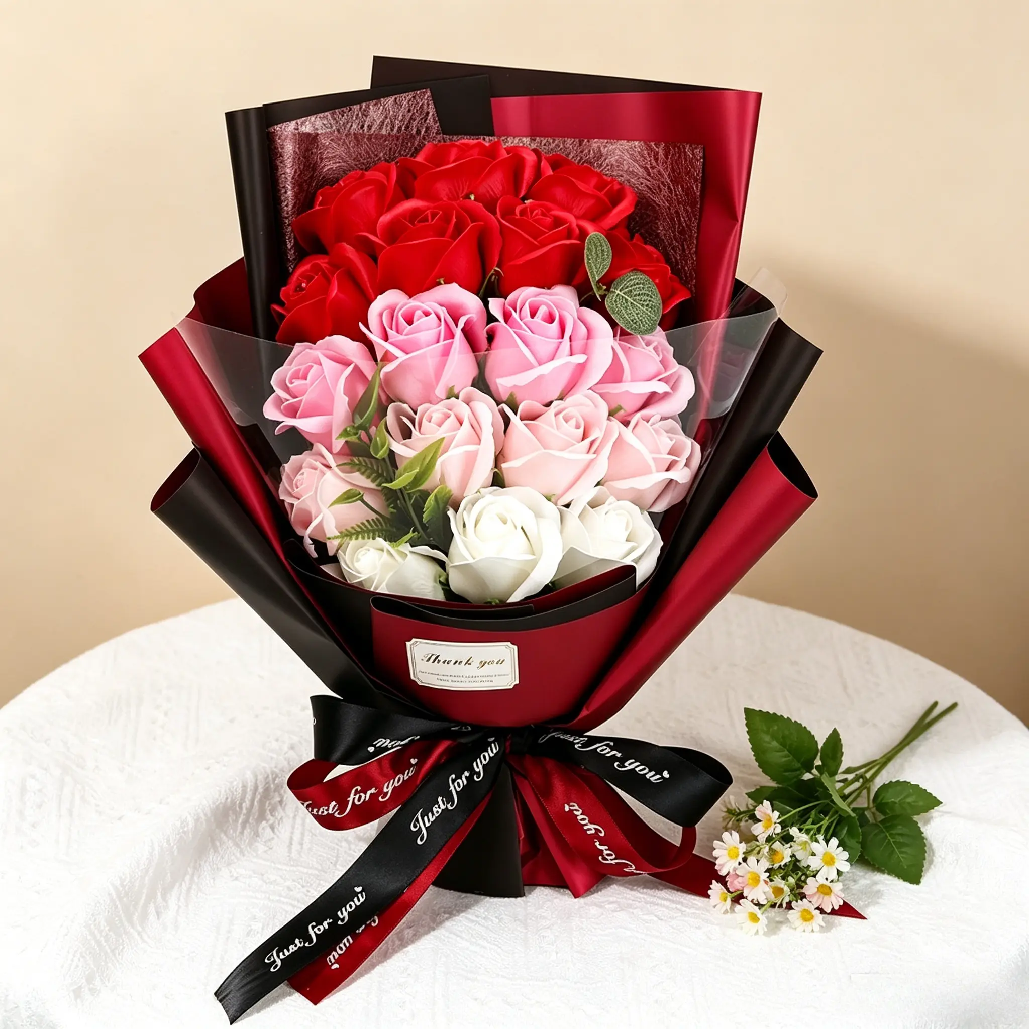 Ritual-filled 18 everlasting rose soap bouquet box with premium gradient shades and plump petals. All-holiday versatile gift, romantic present for every woman on Valentine, Mother’s Day, birthday celebrations, Anniversary present