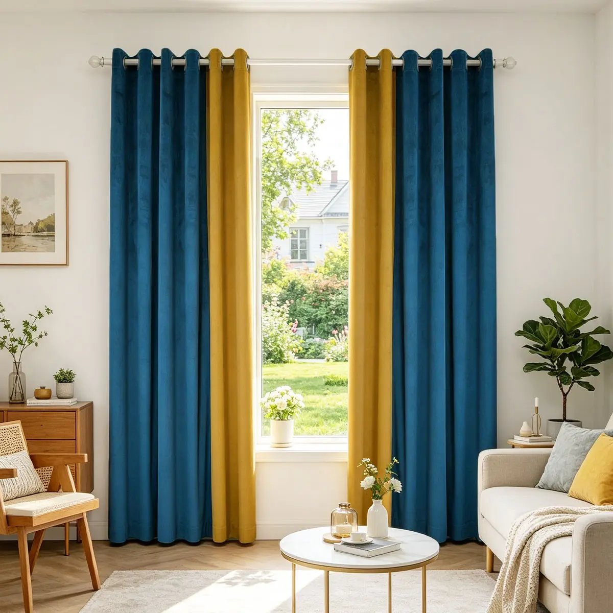 2pcs Colorblock Velvet Light Blocking Curtains, European Vintage Embroidered Curtains, High Insulation Decorative Curtains for Living Room Bedroom, Home Decoration Curtain, Blackout Window Cover