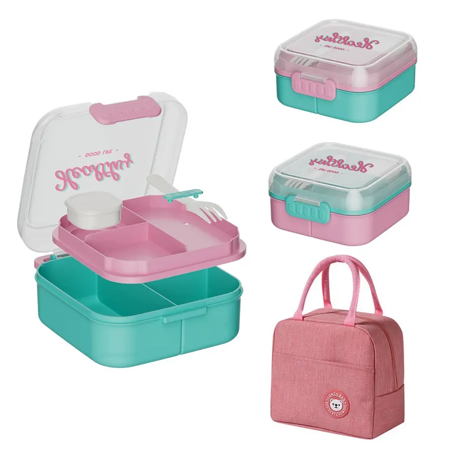 Adult Bento Box and Insulated Lunch Bag Set, Spacious Three-Compartment Bento Box, Plastic Bento Box, Ideal for Office, School, Camping, Picnic, Unisex Work Lunch Pack
