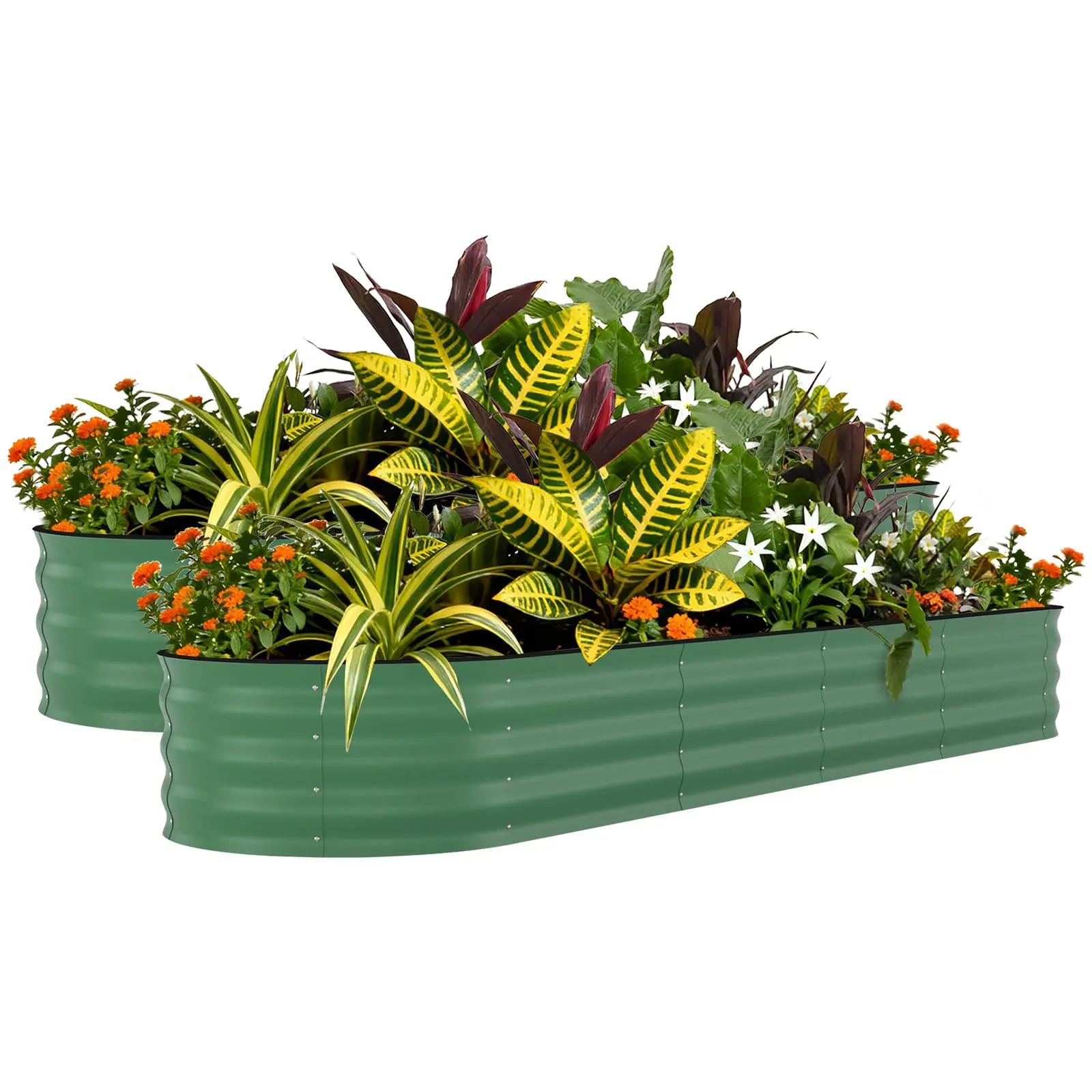 【GARVEE】2 Pack 8' X 2' X 1.5' Rust-Resistant Galvanized Steel Raised Garden Beds – Large Outdoor Planter Boxes, Durable, Ergonomic, Easy Assembly, with Anti-Cutting Strips – for Vegetables, Flowers & Herbs – Green