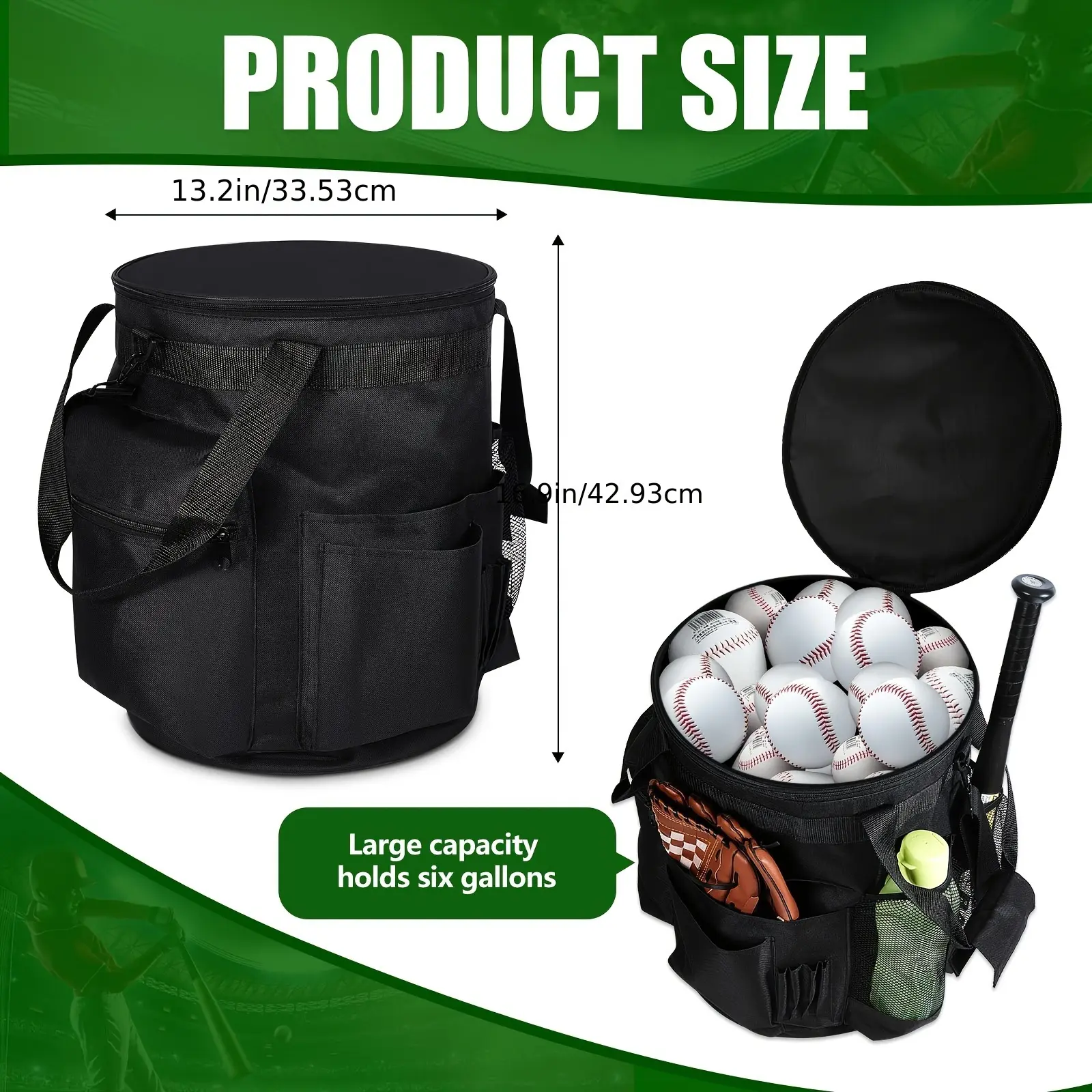 Baseball Bucket Organizer Bag for 6-Gal Buckets, Softball-Compatible with Multiple Pockets for Bats, Gloves, Hats, Scoreboards & Other Gear, Fits Adults & Youth