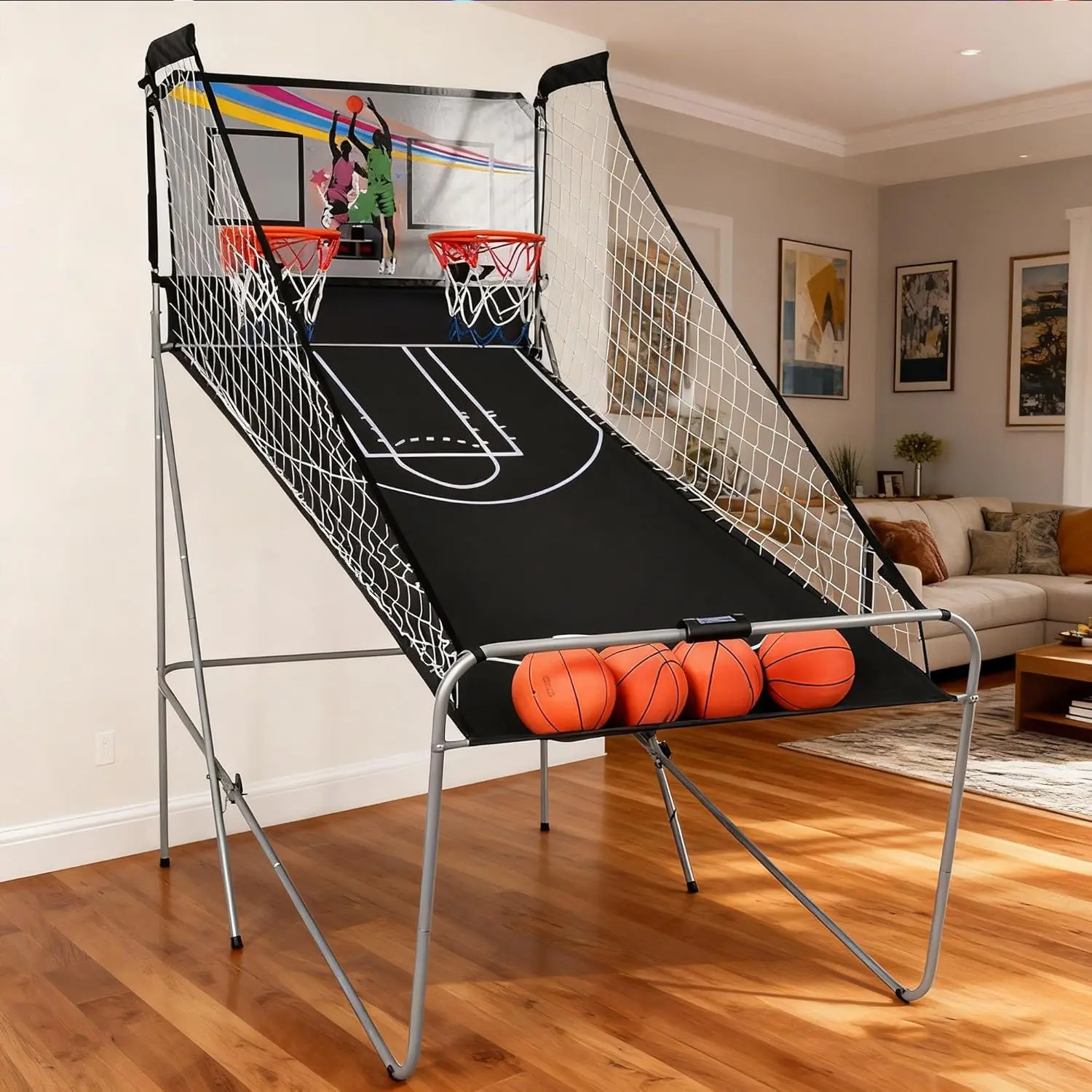 Basketball Arcade Game for Youth, Adults & Friends, Foldable 2-Player Electronic Indoor Hoops with LED Scoring & 8 Game Modes, Great Boy Gift for All Seasons, Family, Boyfriend Gifts, Arcade Hoops, Unisex, Dual-Player, Epic 2-Player Showdowns