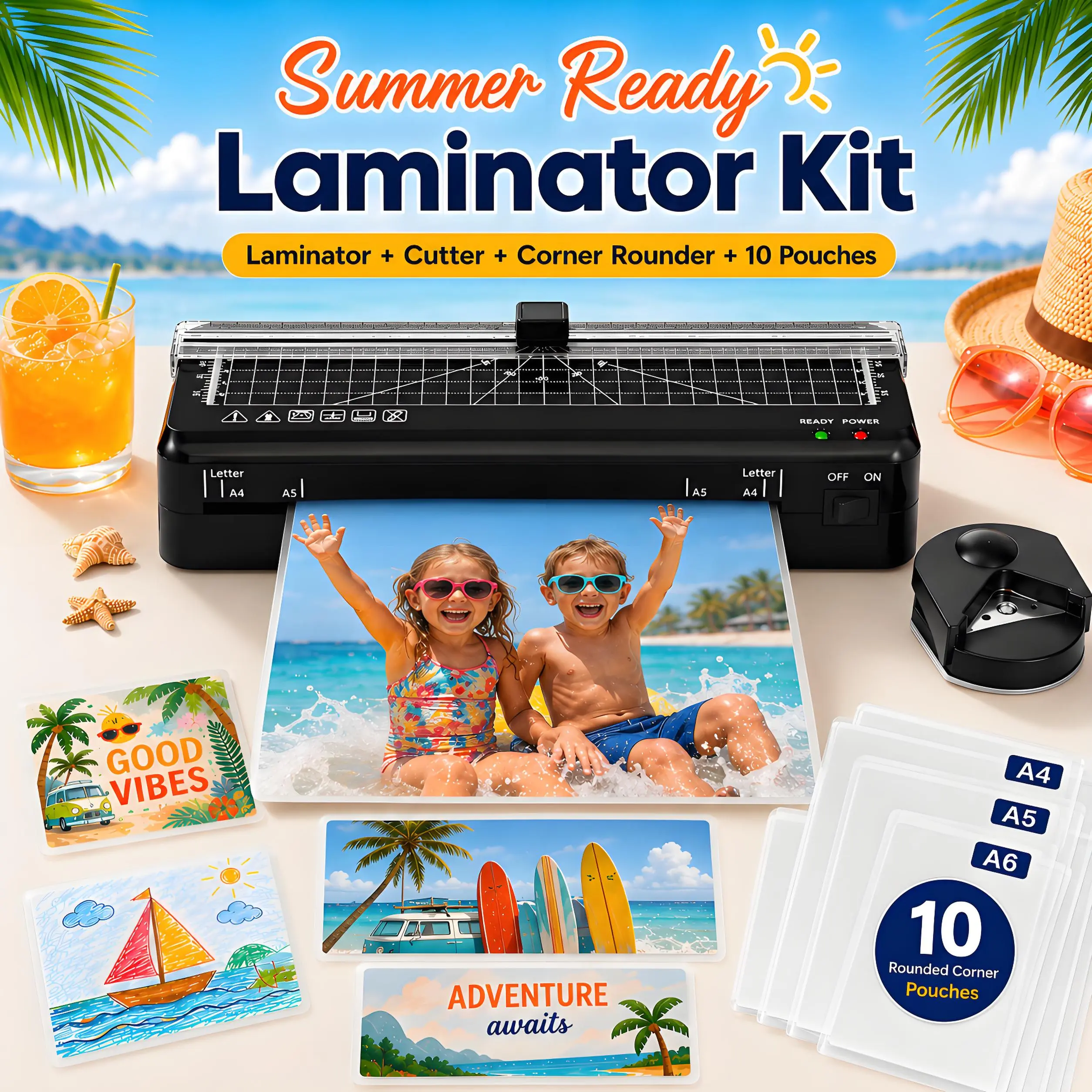 4 in 1 Laminating Machine A4 laminator with Integrated Cutter, 60s Warm Up, Never Jam Technology, Safe and Reliable Portable Laminater for Photos/Docs/Cards, Suitable for Family, Office and School, all in one laminator, laminatorkit