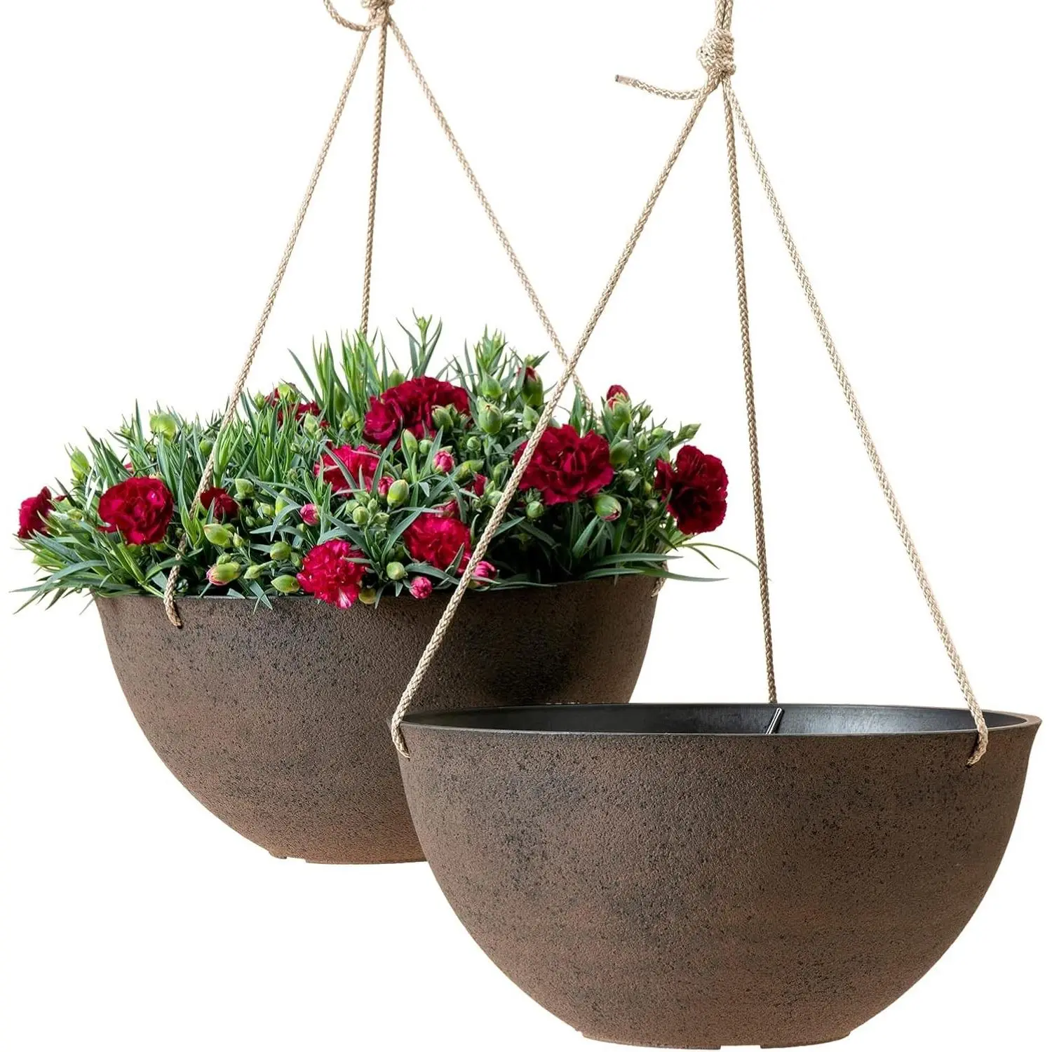 Large Hanging Planters - 13 Inch Flower Pots Outdoor Indoor, Hanging Garden Planters Set of 2, New Iron Color | Large Hanging Baskets with Drainage Holes, Rust-finish Hanging Planters for Windows, Porches, Balconies, Gardens, Patios