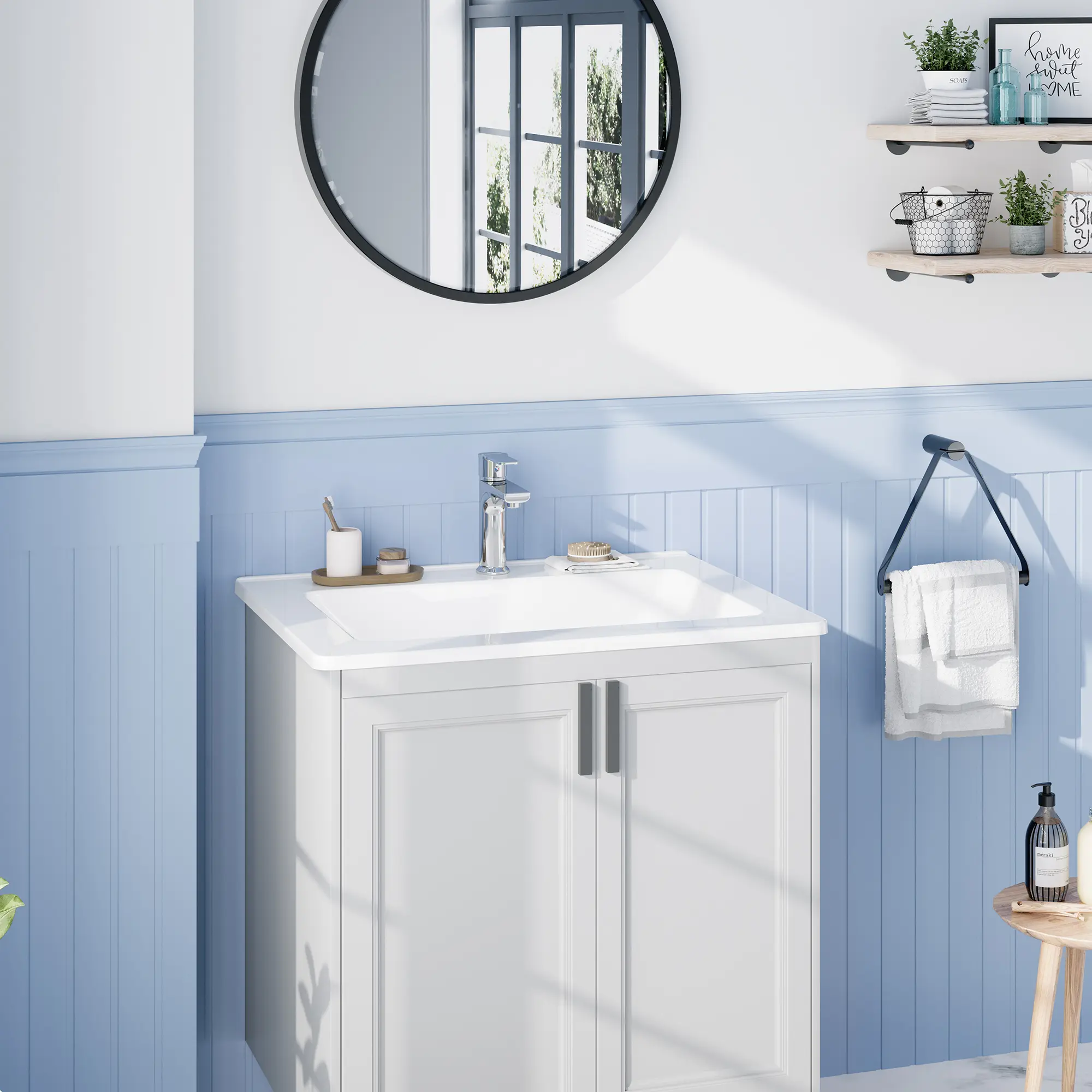 Ceramic Bathroom Basin – Semi-Recessed or Drop-In, 21.26x17.72x6.65" – Square/Oval, Single/3-Hole Faucet – cUPC Certified for Small Spaces – White