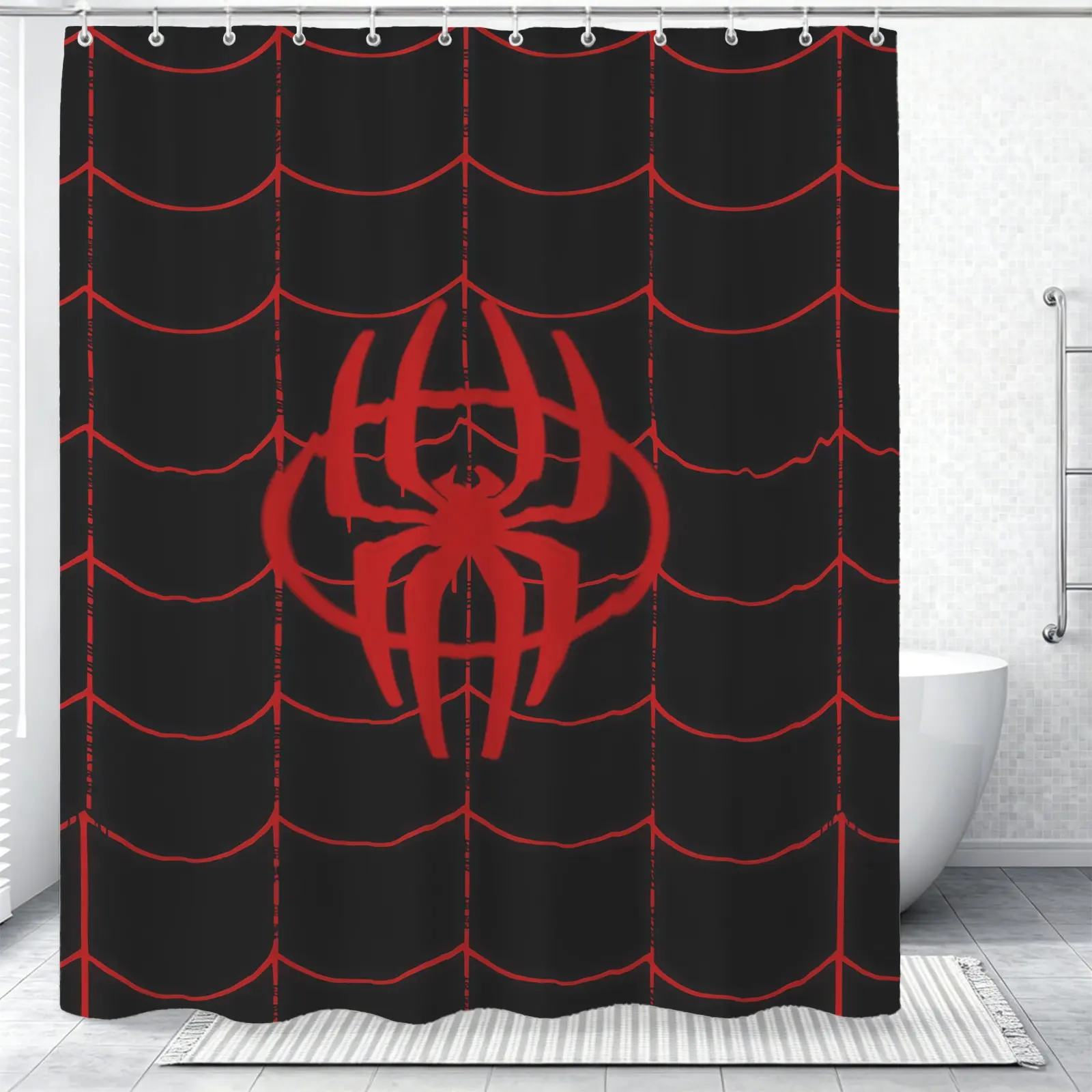Spider Pattern Shower Curtain, Measures 72x72 Inches, Comes With Plastic Hooks For Easy Installation, Modern Polyester Bathroom Decor