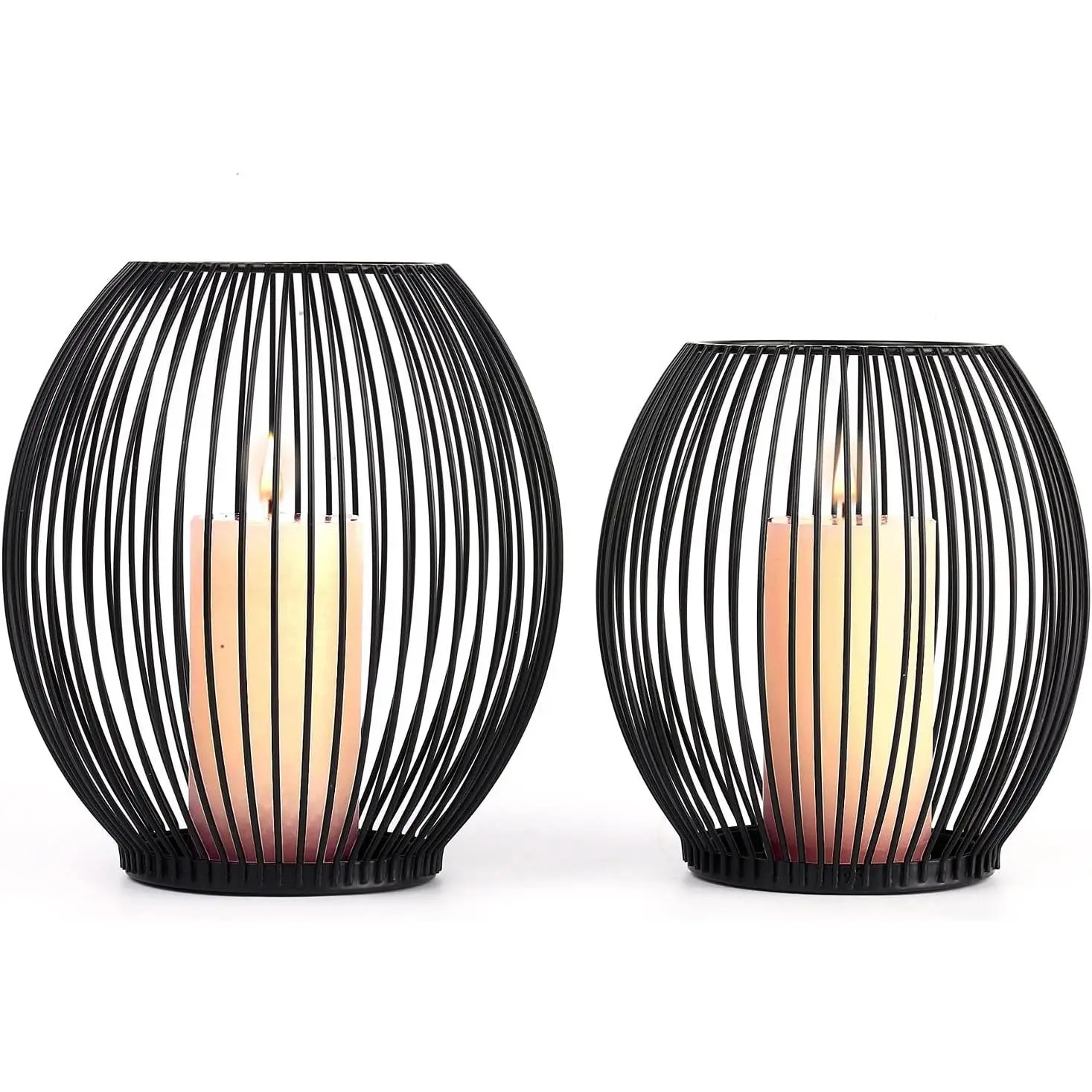 Outdoor Candle Holder Decor Set - Black Candle Holder - Candles Holders for Table Centerpiece - Hurricane Candles Holder for Pillar Candles Cage Candle Holders Black Wire Decorative