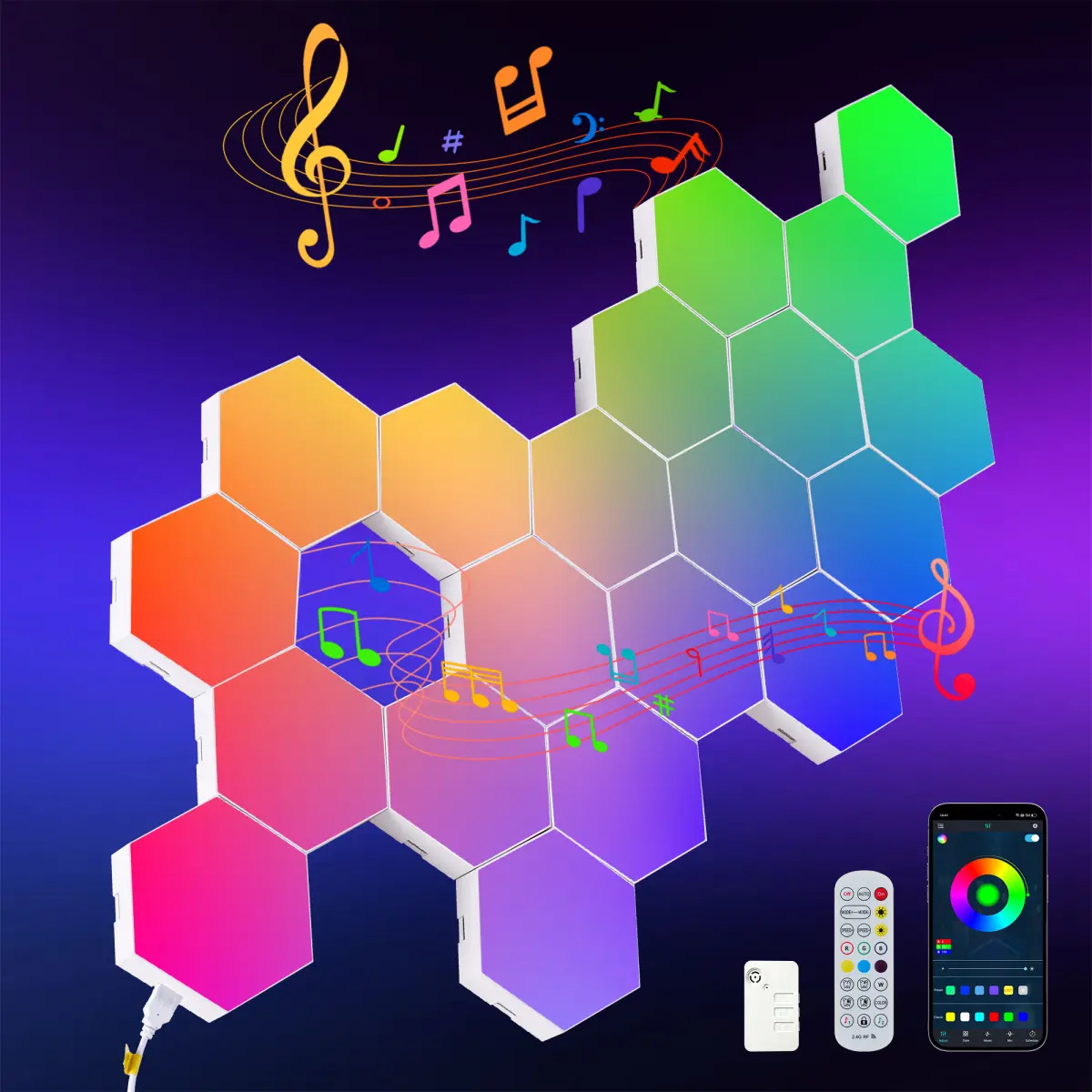 20-Set Hexagonal LED Wall Panel Lights, ABS+PC Minimalist Indoor Intelligent APP RGB Gamer Lights with Remote Control & Music Sync, Suitable for Bedroom, Living Room Walls