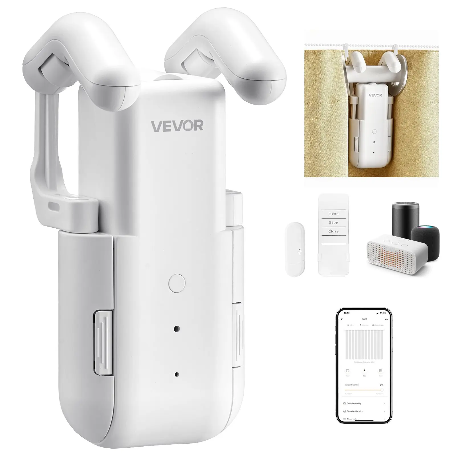 【Summerfinds】VEVOR Automatic Curtain Opener, APP and Remote Control, Hub Included, Electric Smart Curtain Opener Compatible with Alexa and Google Home, Timed Opening and Closing, Silent Mode, for Roman Rods