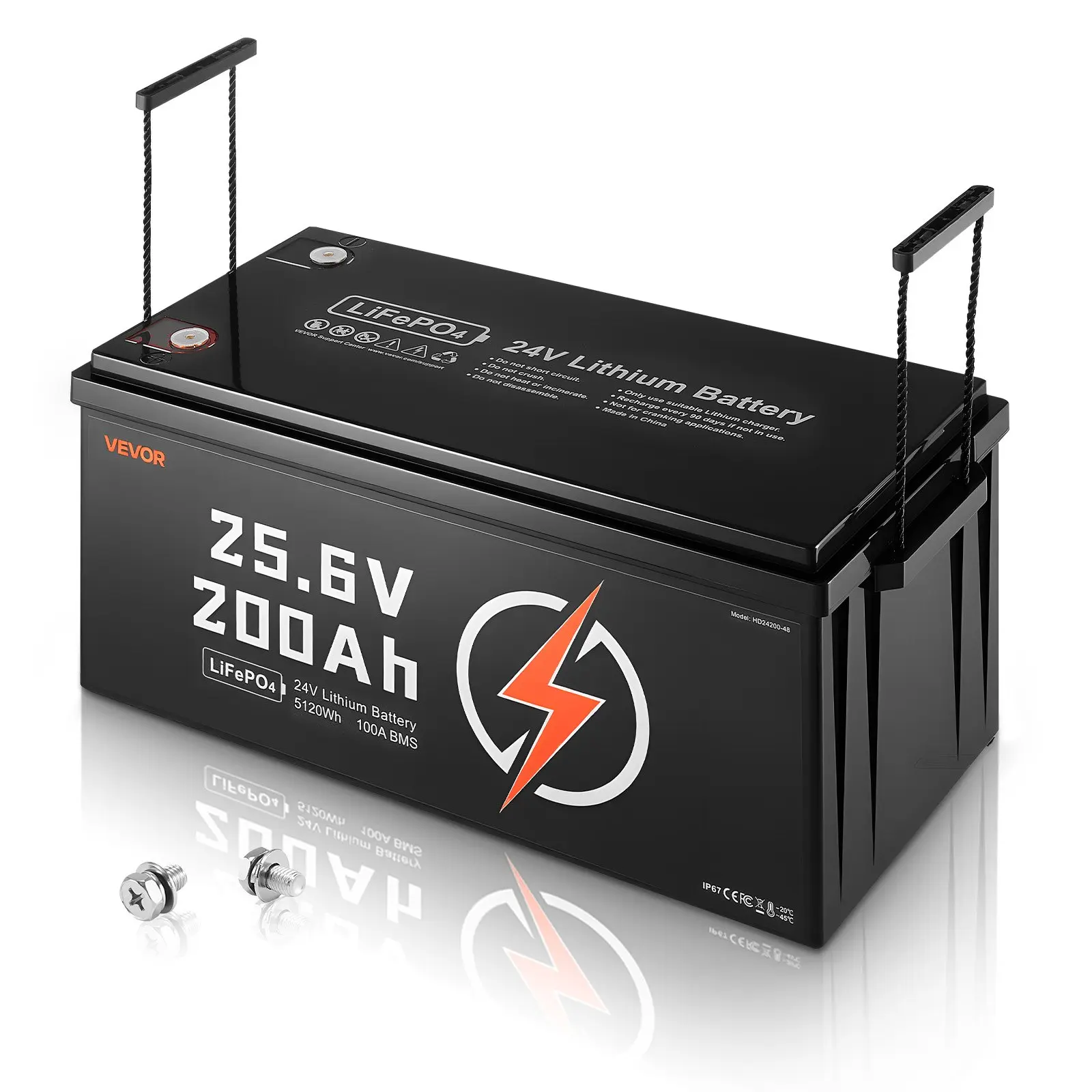 VEVOR 24V 200Ah LiFePO4 Deep Cycle Lithium Battery, 5120Wh Compact Batteries, Built-in 100A BMS, 100A Max Discharge, 29.2-20V DC, Low Temp Protection, 4000+ Cycles, Plastic Casing for Camping RVs, Golf Carts, Solar Powered, Lithium Batteries
