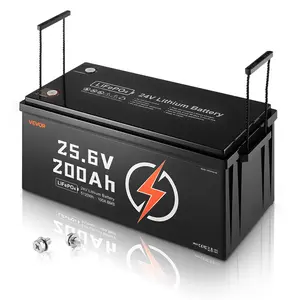 VEVOR 24V 200Ah LiFePO4 Lithium Batteries, Built-in 100A BMS with 100A Max Discharge, Low Temperature Protection, 4000+ Cycles, 5120Wh Max, Plastic Solar Powered for RV, Golf Carts