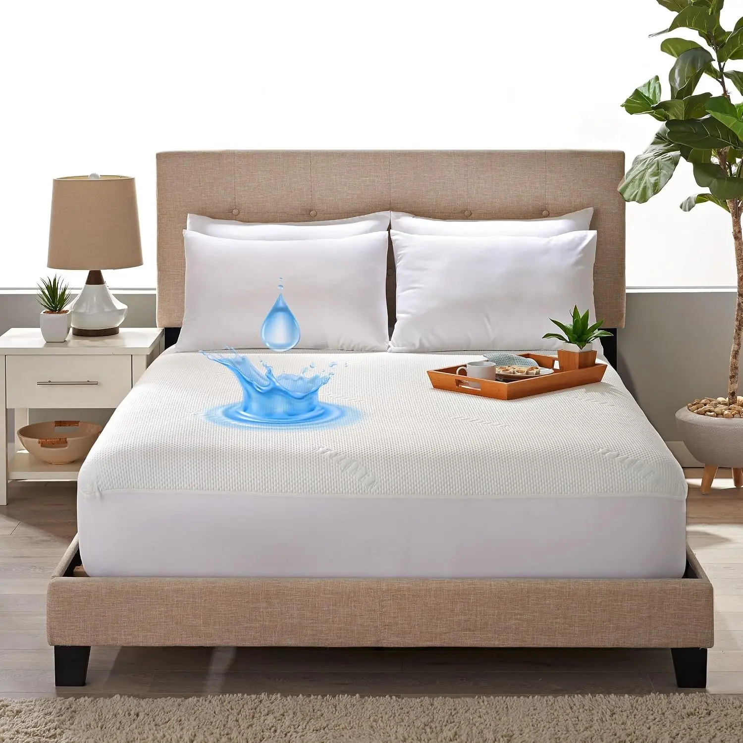 King Tencel Eucalyptus Mattress Protector - Waterproof Breathable Cooling Cover Protects Against Moisture, Spills, Stains - Noiseless, Machine Washable, Fits 16 inch Bed (King)