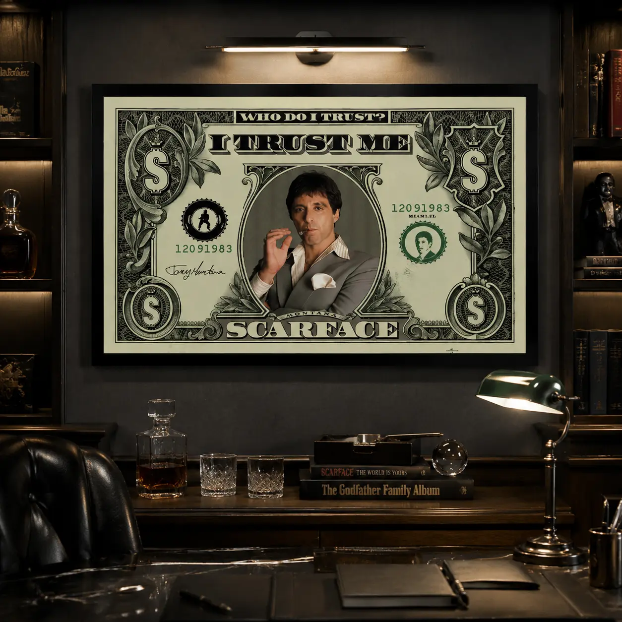 Scarface Tony Montana I Trust Me Canvas Wall Art Poster Movie Money Dollar Bill Aesthetic Print Al Pacino Gangster Film Decor Home Bedroom Living Room Office Man Cave Gift Cinema Retro Wall Decor
