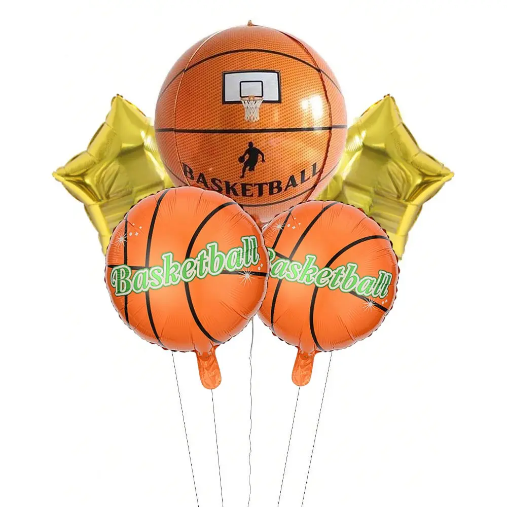 7-piece basketball-shaped aluminum foil balloon set, including 4D basketball balloons and basketball/star foil balloons, suitable for basketball court decorations, themed parties, birthday celebrations，Basketball event setup，sports-themed fan activiti