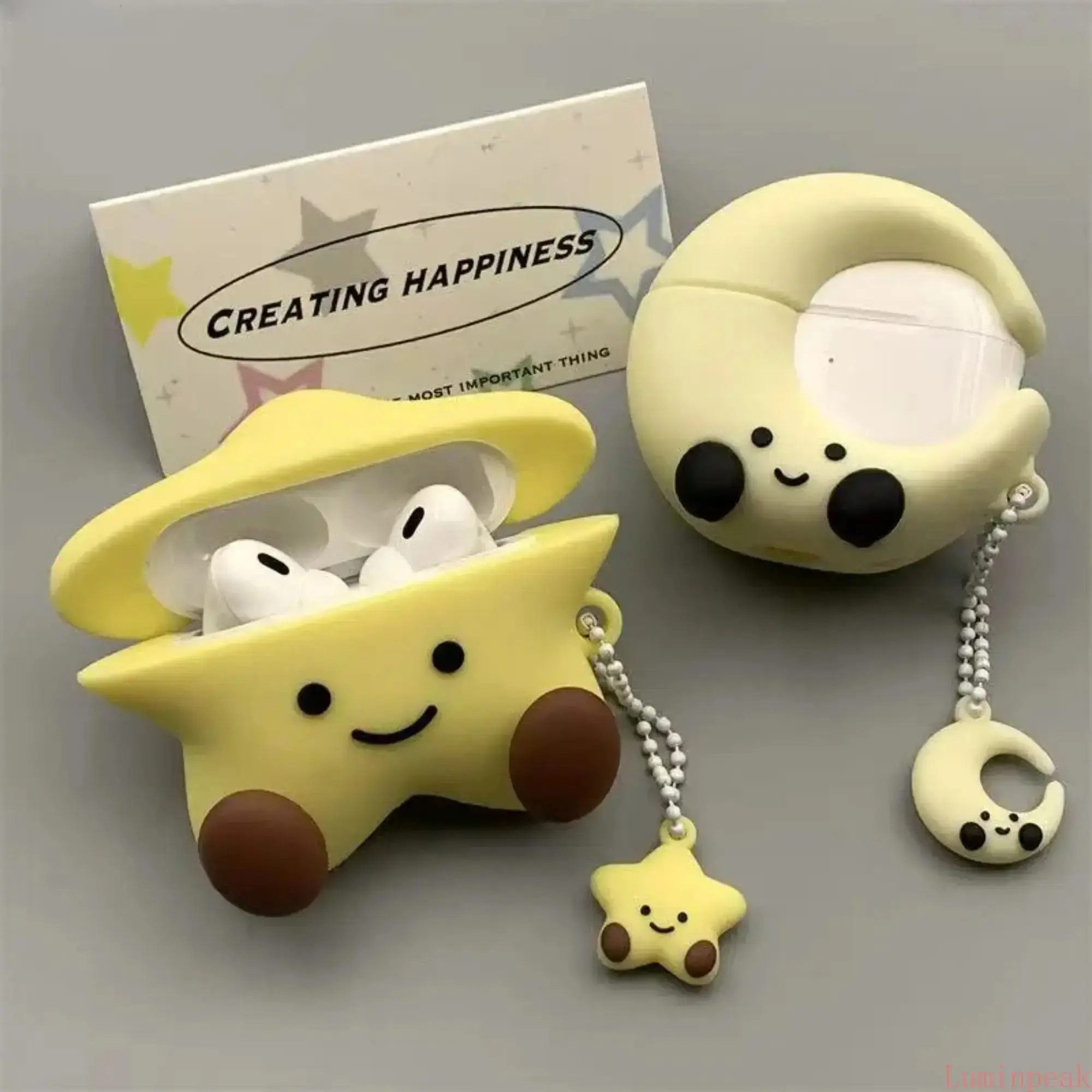 Aesthetic Star & Moon AirPods Case with Moon Charm - Cute Shockproof Cover for AirPods 1/2/3/Pro/Pro2, Supports Wireless Charging, Novelty Birthday Gift, Birthdays, Holiday, Portable, Durable, Protection, Wired, Kawaii, Flexible, Daily Carry, Unisex