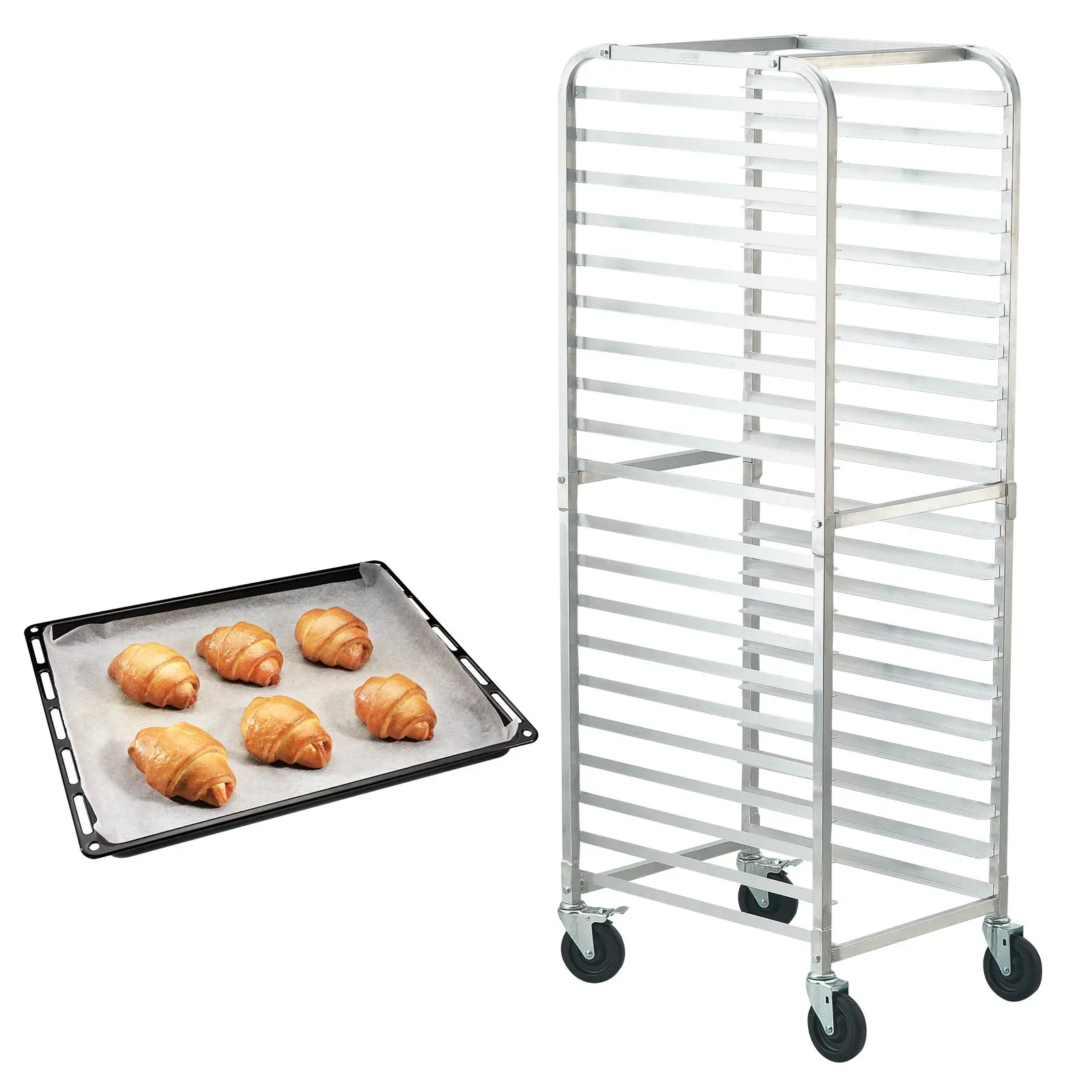 VEVOR Bun Pan Rack, 20-Tier Commercial Bakery Racks with Brake Wheels, Aluminum Racking Trolley Storage for Half Full Sheet, Speed Rack For Kitchen Home, Bread Baking Equipment, 26"Lx 20.4"Wx 70"H