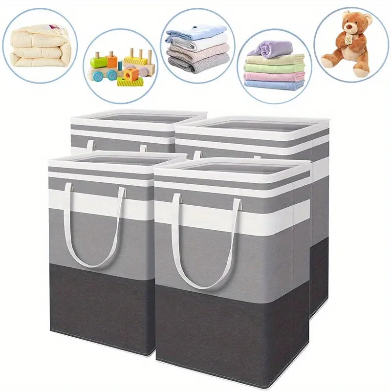 4-Pack Large Laundry Basket, Waterproof, Freestanding Laundry Hamper, Collapsible Tall Clothes Hamper with Extended Handles for Clothes Toys in the Dorm and Family-(Gradient Grey, 75L), Laundry Baskets