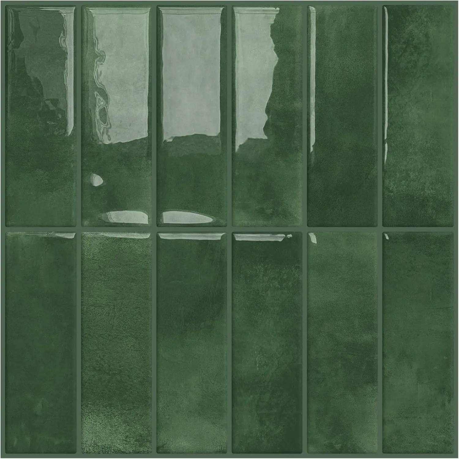 Peel and Stick Green Rectangle Subway Backsplash Self Adhesive Wall Tile Brick for Kitchen Bathroom 10-Sheet 12"×12"