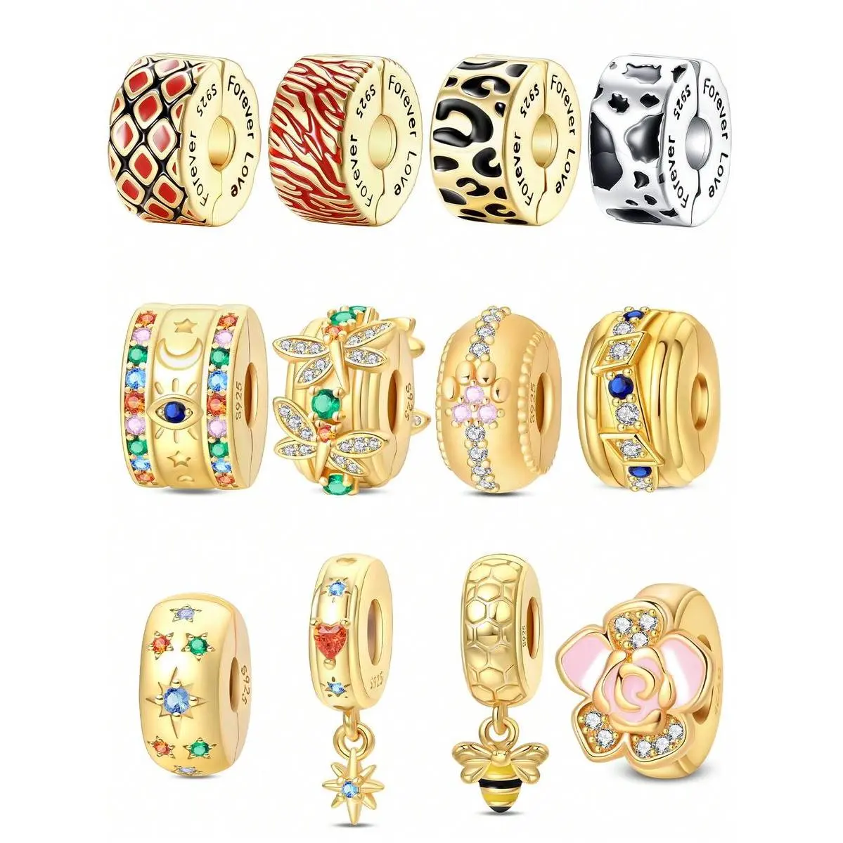 Gold Plated Celestial Motifs Charms - Round Charm, Dragonfly Bee Pendant, Spacer Beads, Metal Coating Jewelry Making Supplies for Bracelets, Everyday Wear