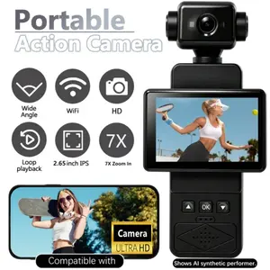 Action Camera, Pocket Vlogging Camera HD with 2.65" Screen，270° Rotating Lens，Portable WiFi Body Camera for Travel Hiking Cycling, Wearable Clip, Best Gift, Outdoor Action Camera