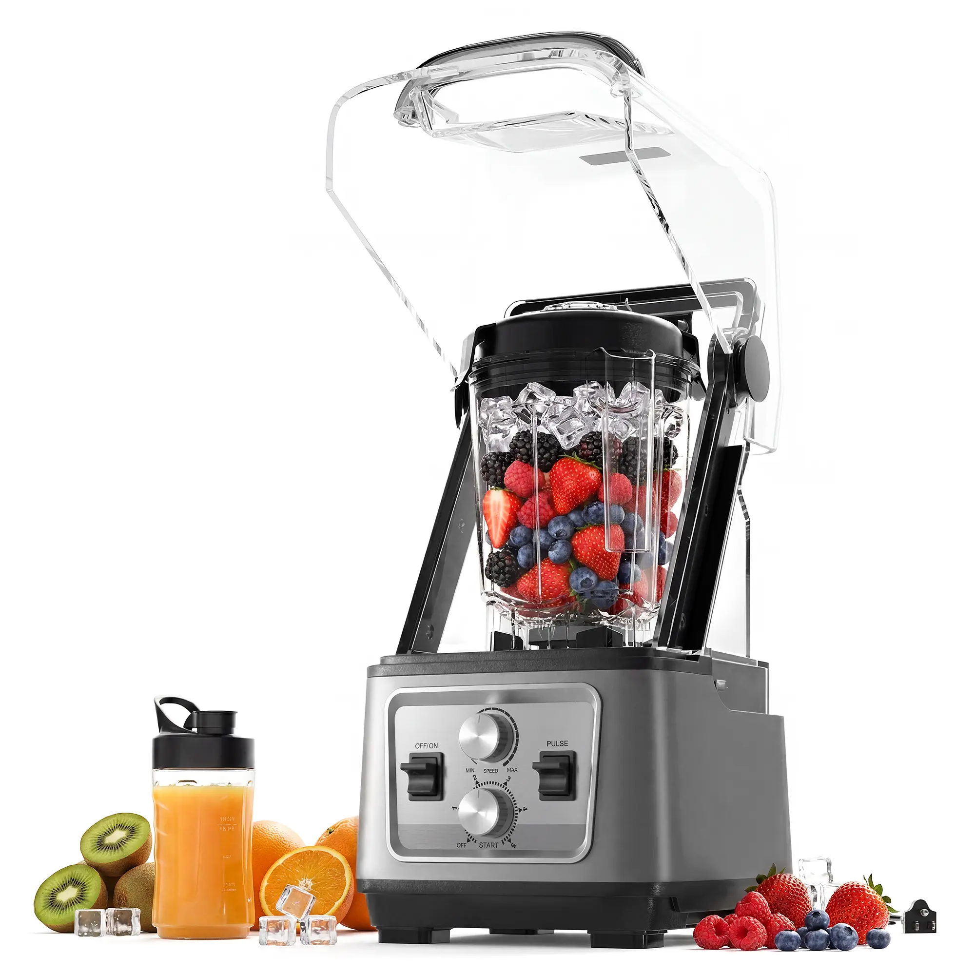 68oz Commercial Blender 2200W – 28,000 RPM Professional Smoothie Maker with Noise Cover, Timer, 9 Speeds & 6-Blade Steel for Juice & Ice Crushing