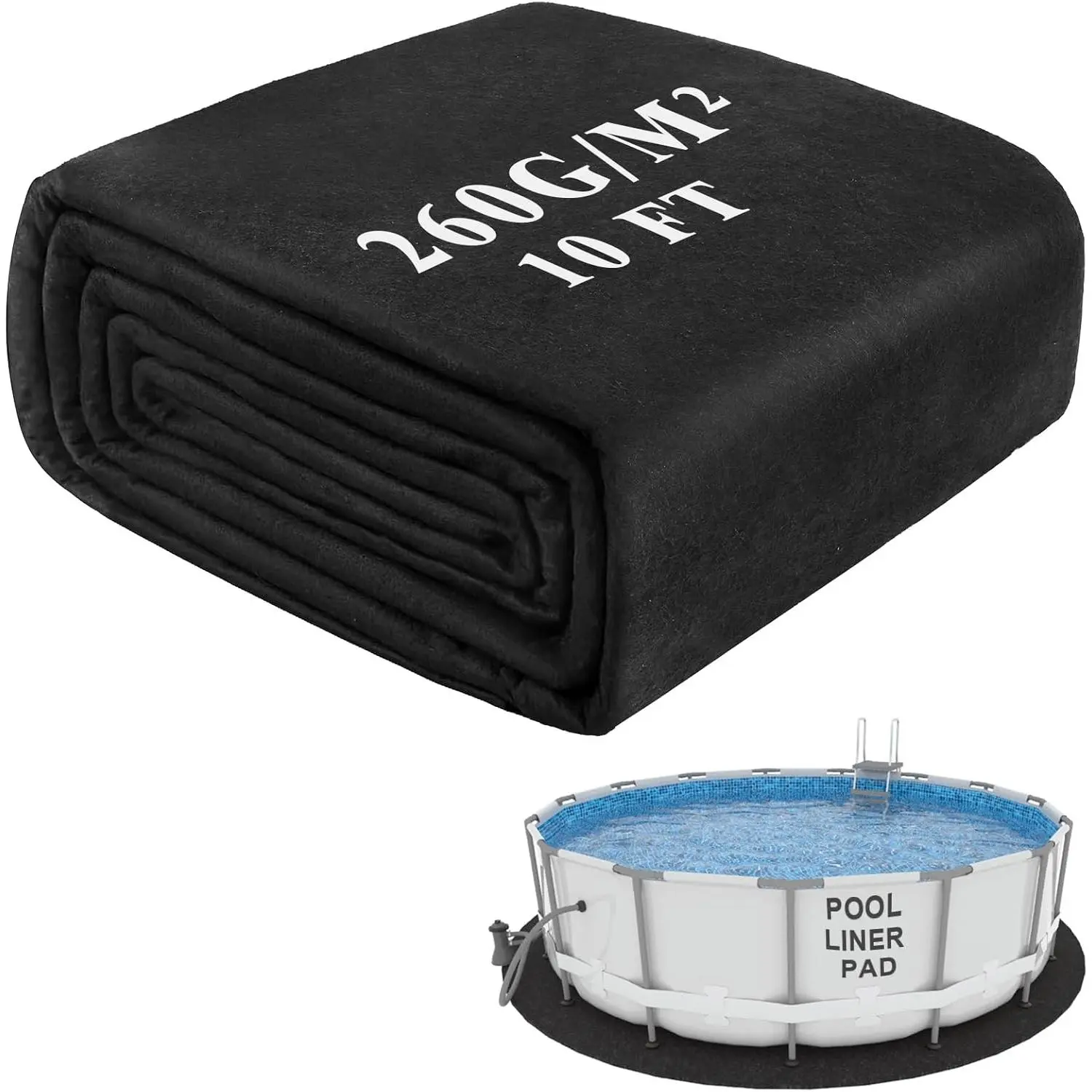Pool Pads for Above Ground Pool, 10FT Round Under Pool Mat Made of Durable and Prevents Puncture Geotextile Material to Protection and Extend The Life of Inflatable Swimming Pool or Hot Tub Liner