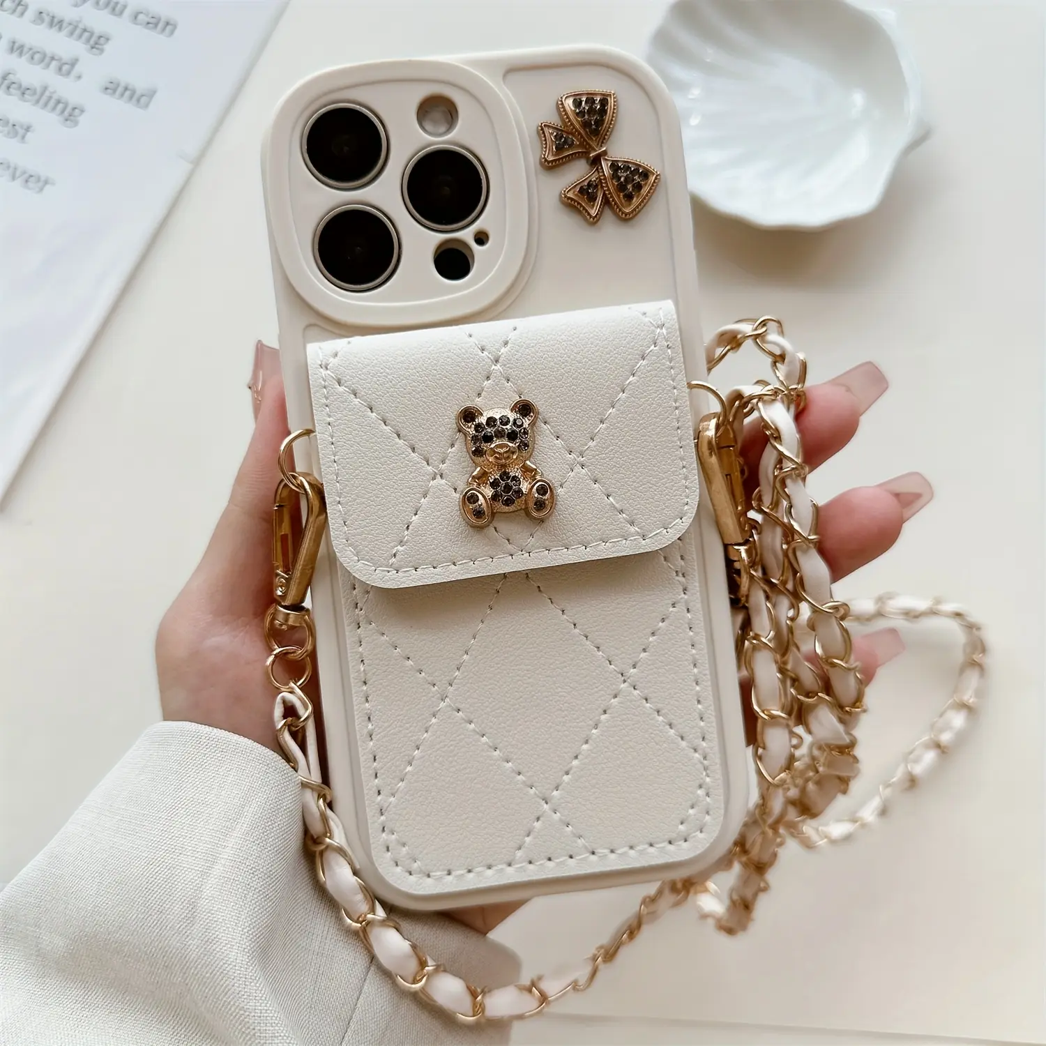 Phone Case - Stylish Cartoon Bear Bow Card Holder Phone Case with a Lanyard, Compatible with for Iphone 17/17 Pro/17 Air/17 Pro Max/16/15/14/13/12/11. This Anti-Fall Protective Cover Is a Trendy And Unique Accessory for Girls