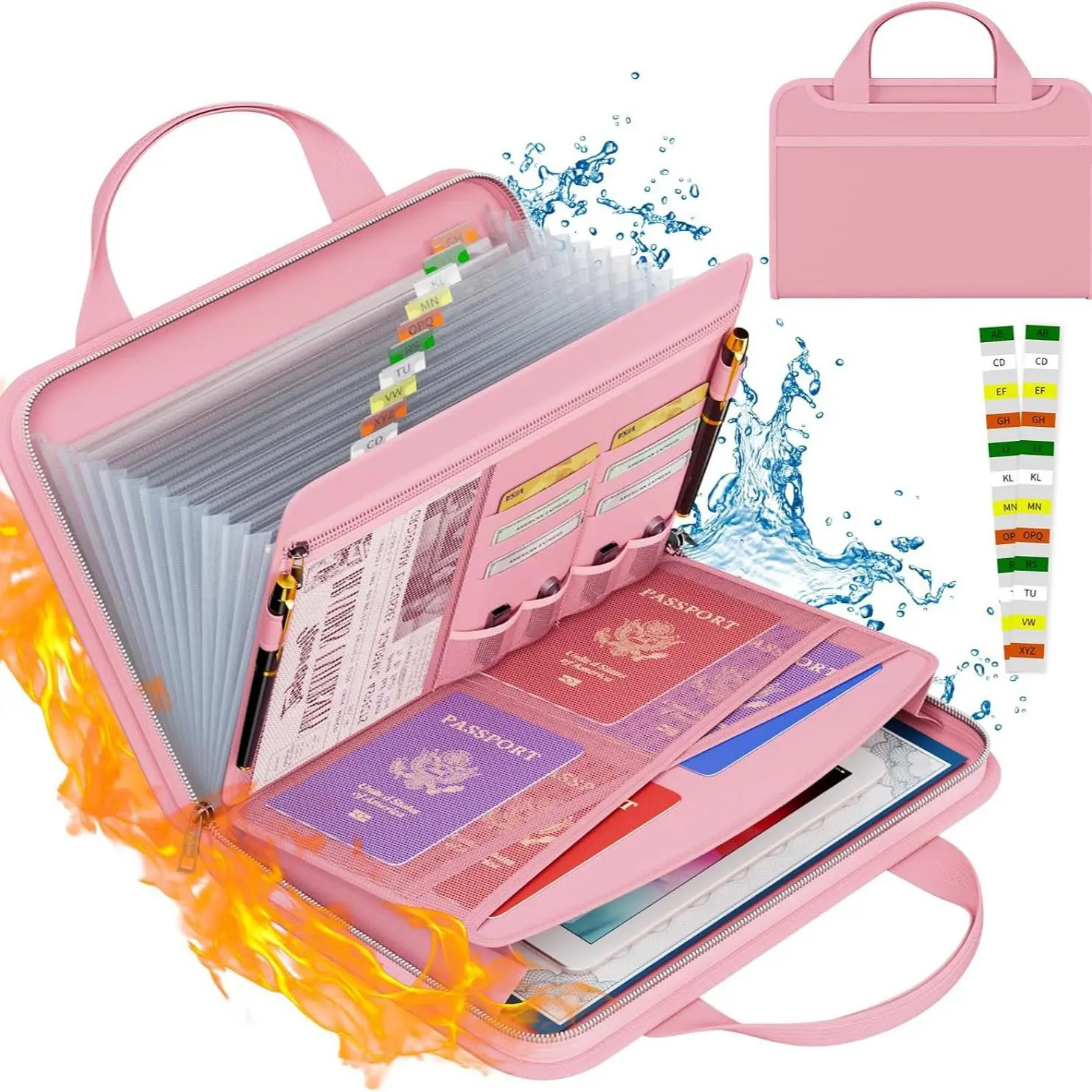 File Folder, Large-Capacity A4 Fireproof File Folder with Handle, Foldable Expandable File Organizer, Portable Removable Folder, Waterproof & Fireproof Large-Capacity Foldable Accordion File Bag, Document Storage Bag