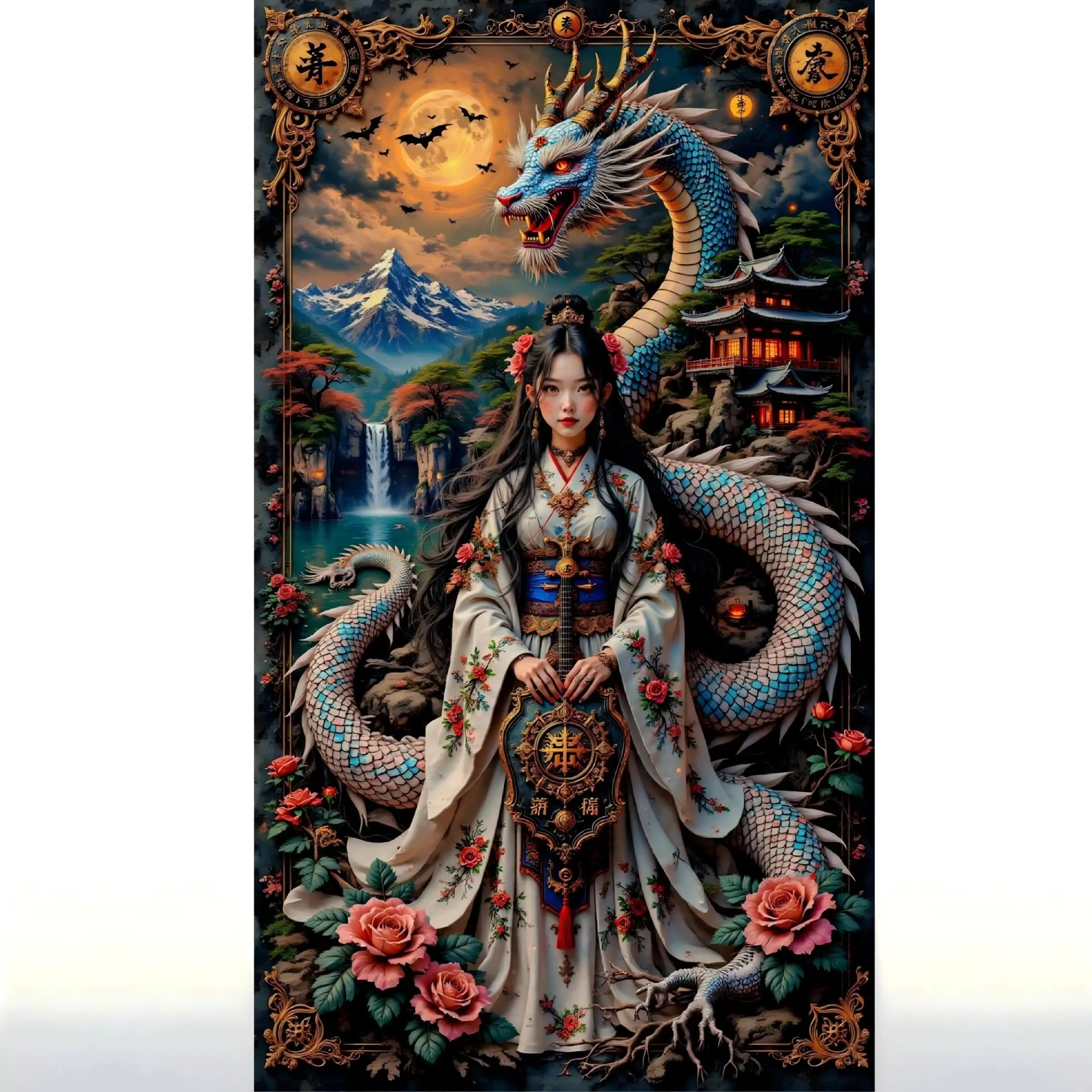 Dragon Embellished 5D DIY Diamond Painting Kit, Handicraft, Mosaic Art Tool for Beginners, Round Full Diamond Artwork Gift for Home Decor, Diamond Pattern Design