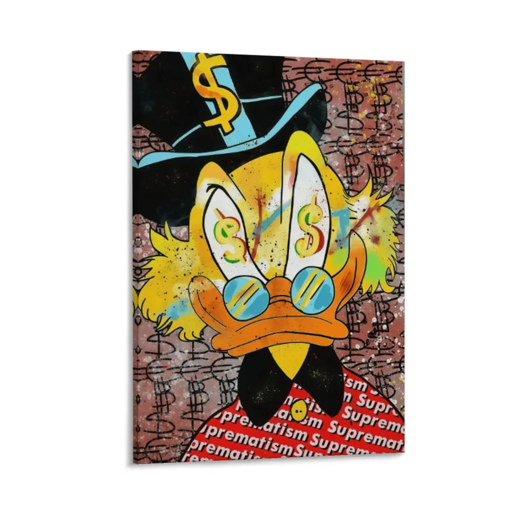 1 Count  canvas, Vintage Art Graphic Prints Abstract Face Design Money Duck Poster, Fun Animal Decoration, Fashion Art Corridor Office Mural, Exquisite Poster Home Decoration, Ideal Gift, HD, waterproof art, Artwork, Vintage Room Decor