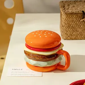 1 set of Italian hamburger shaped ceramic cups, multi-layer hamburger exterior design, bright and interesting colors, more convenient to eat and watch at the same time, high, breakfast, dessert and other meals, Christmas gift with lid