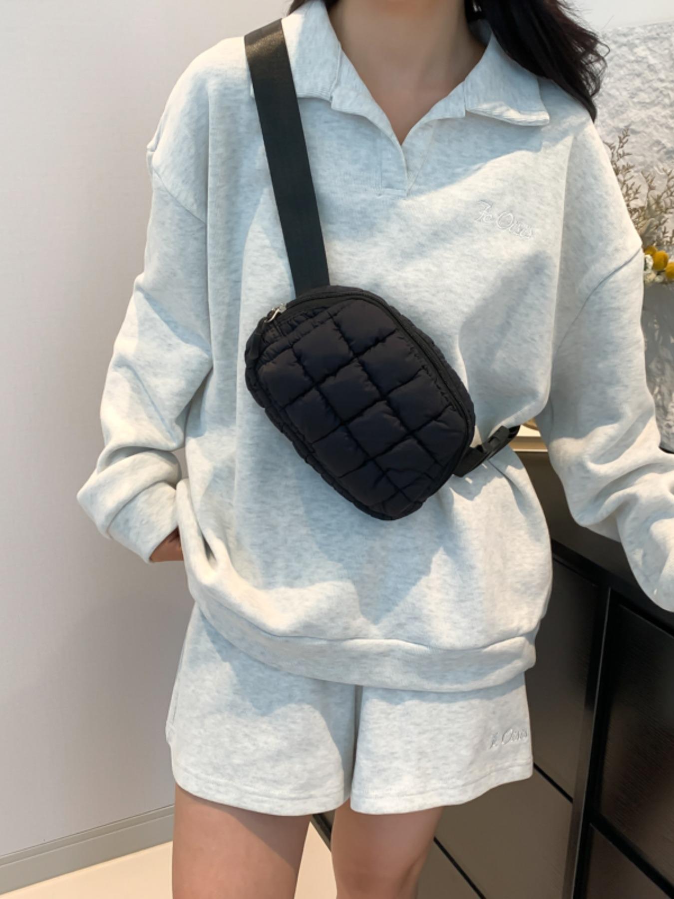 Women's Solid Color Quilted Puffer Chest Bag, Fashionable Soft Sling Bag with Adjustable Bag Strap, Casual Mini Bag for Exercise, Running, Travel, Hiking, Adjustable Crossbody Strap, Crossbody Shoulder Bag, Quilted Purse Bags