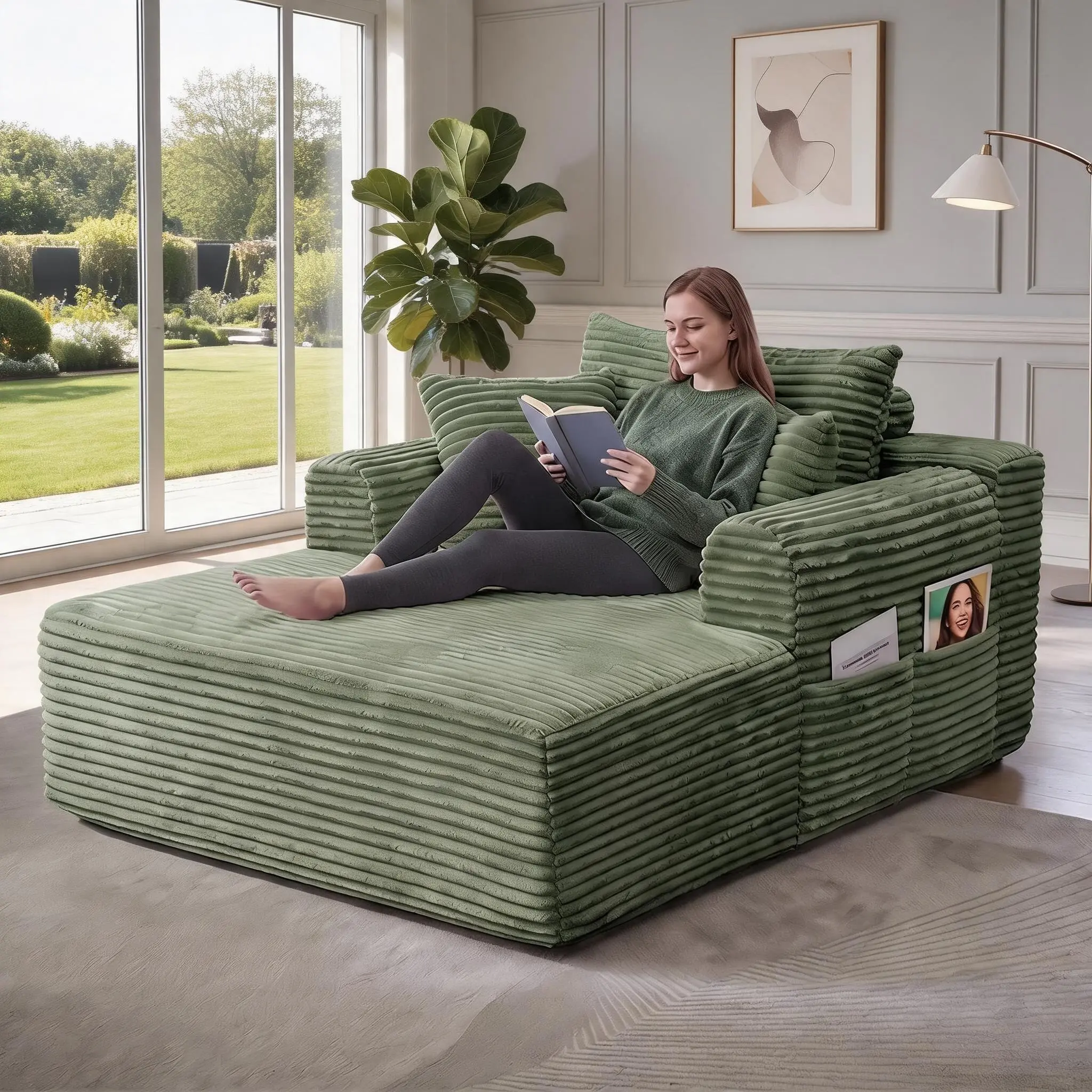 47 Inch Boneless Cloud Loveseat Sofa Bed, Corduroy Ultra Soft Vacuum Memory Foam Deep Seat Couch, No Assembly Ergonomic Cloud Handrail 2-Seater Chaise Lounge, Space Saving Furniture for Small Apartment Bedroom Living Room Movie Night Decor